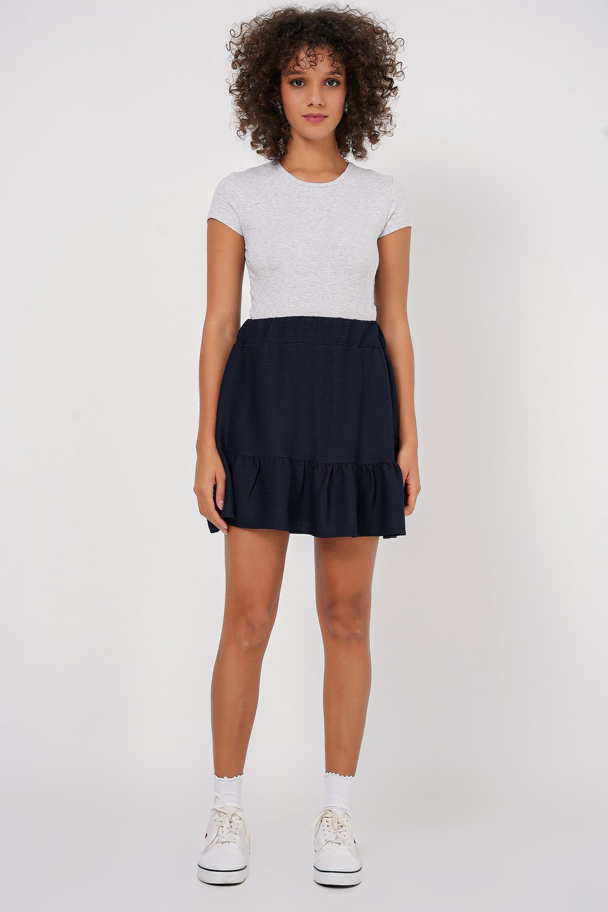 Bigdart-1884 Knitted Mini Skirt - Navy Blue 3
