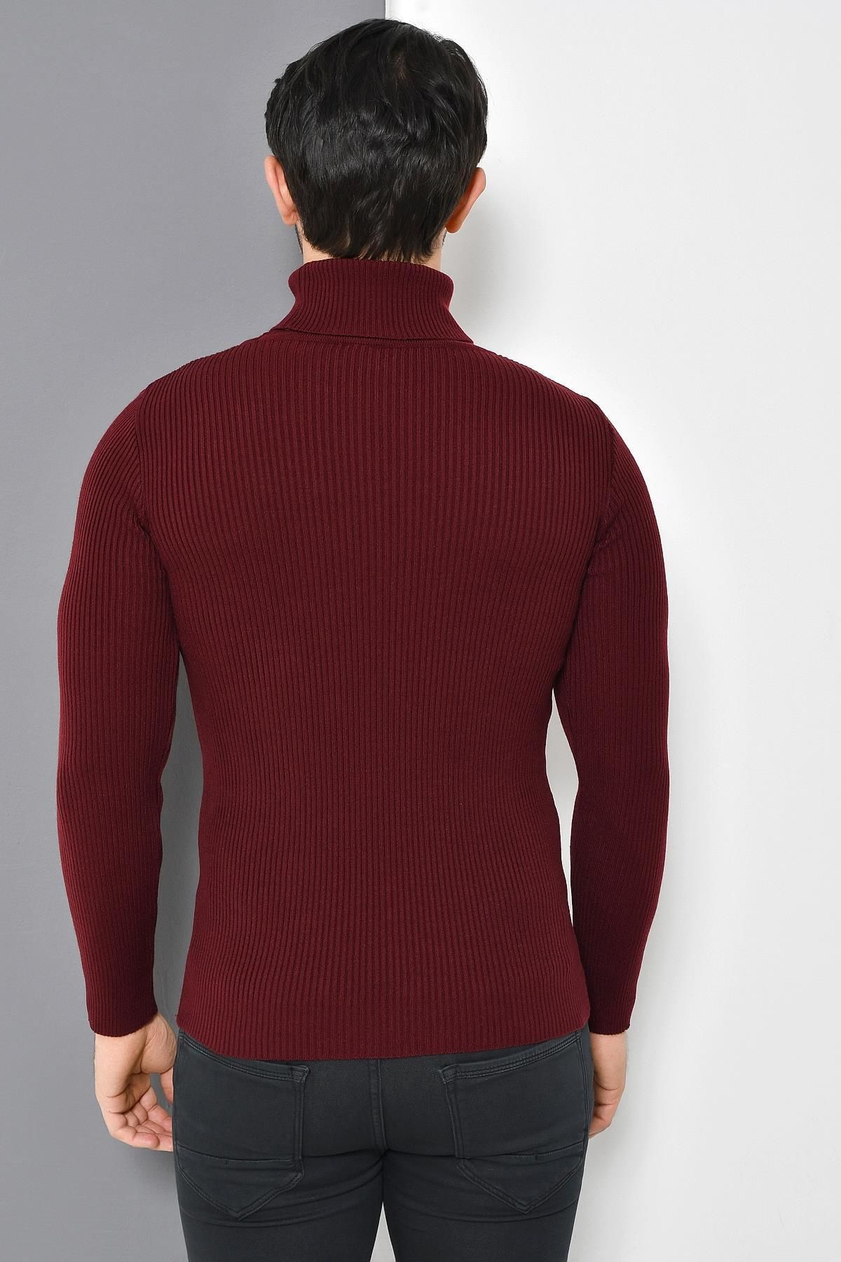 TENA MODA-Men's Burgundy Full Turtleneck Basic Knitwear Sweater 5