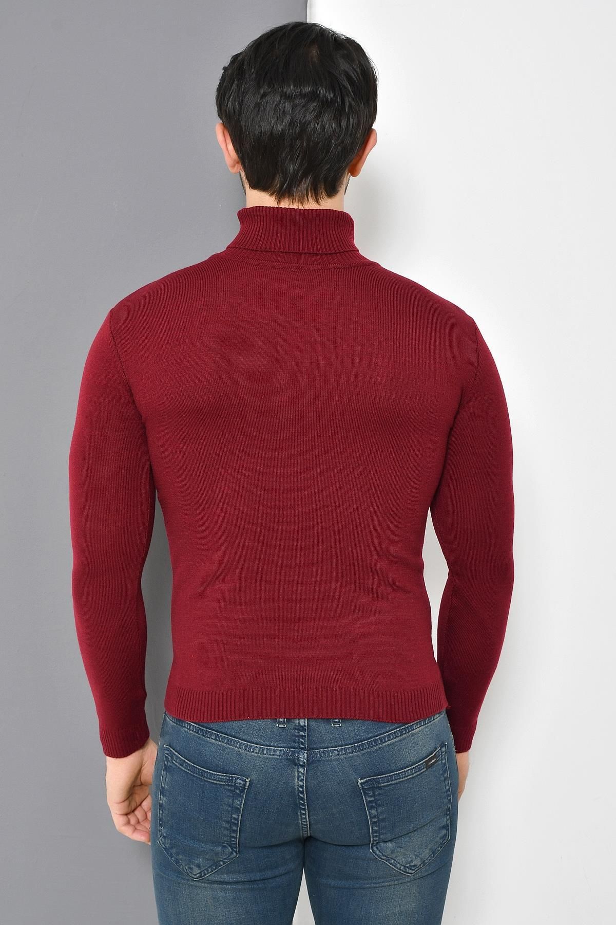 TENA MODA-Men's Burgundy Full Turtleneck Basic Knitwear Sweater 4