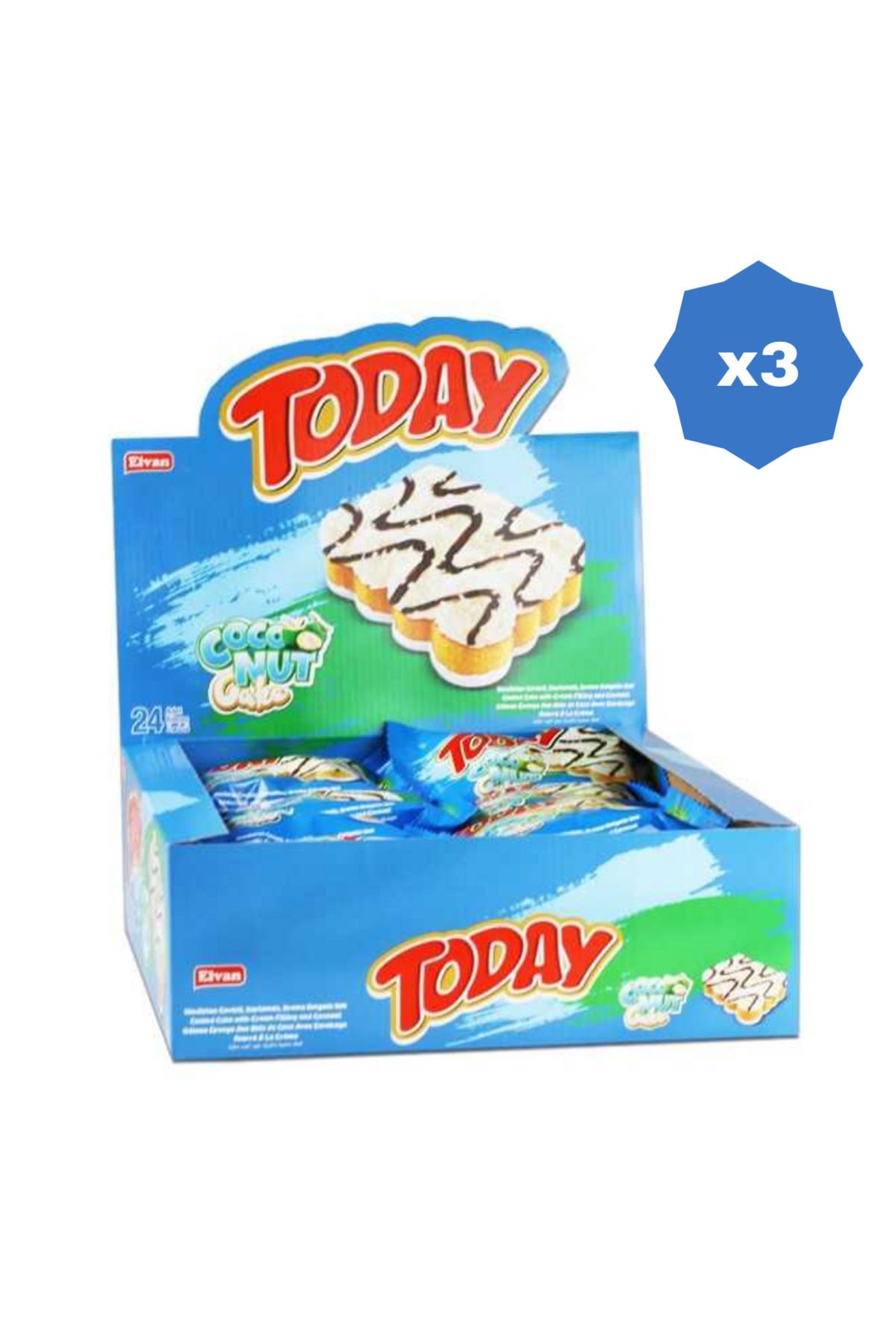 Elvan TODAY COCONUTE CAKE HİNDİSTAN CEVİZLİ 40 GR 24'LÜ - (3 PAKET)