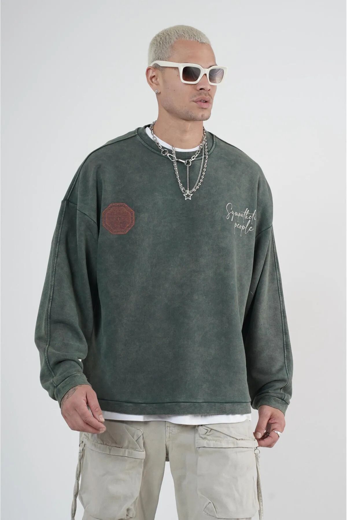 Butik-TREND WE Crew Neck Μπροστινό και Πίσω Φούτερ Unisex με στάμπα που πλένεται 3