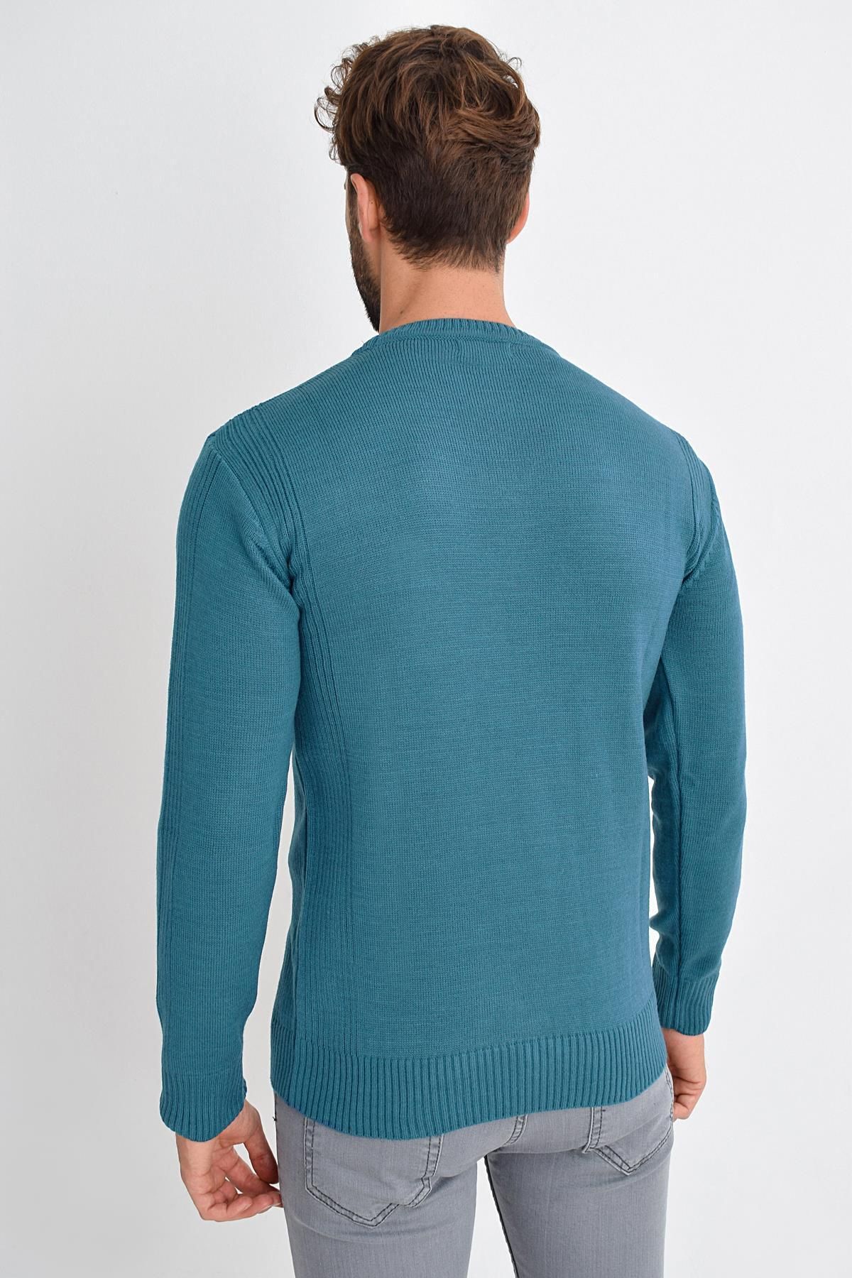 TENA MODA-Men's Petrol Crew Neck Basic Knitwear Sweater 4