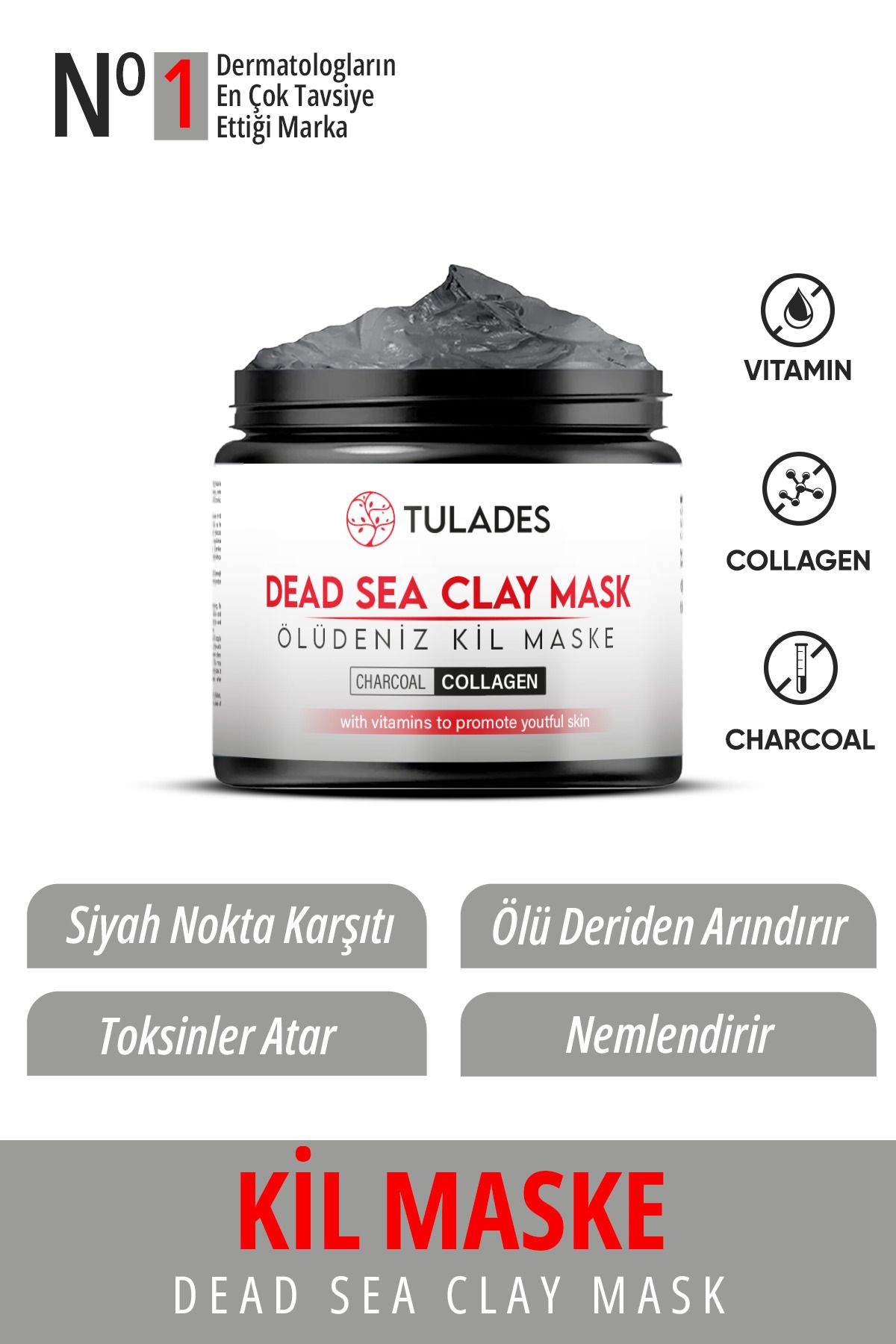 TULADES Collagen Kil Maskesi Leke, Sivilce Ve Siyah Nokta Giderici Yüz Maskesi 150gr