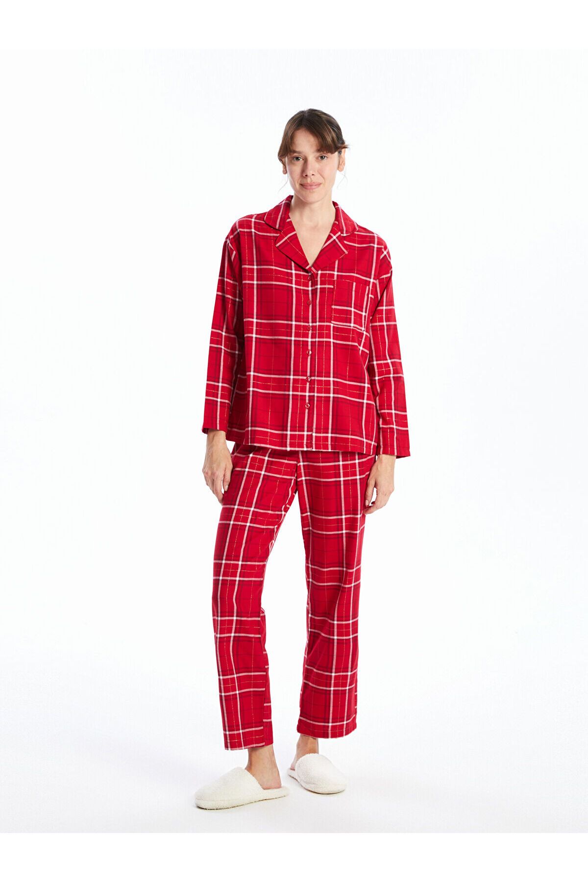 LC Waikiki-Lcw Shirt Collar Plaid Women's Pajamas Set 1