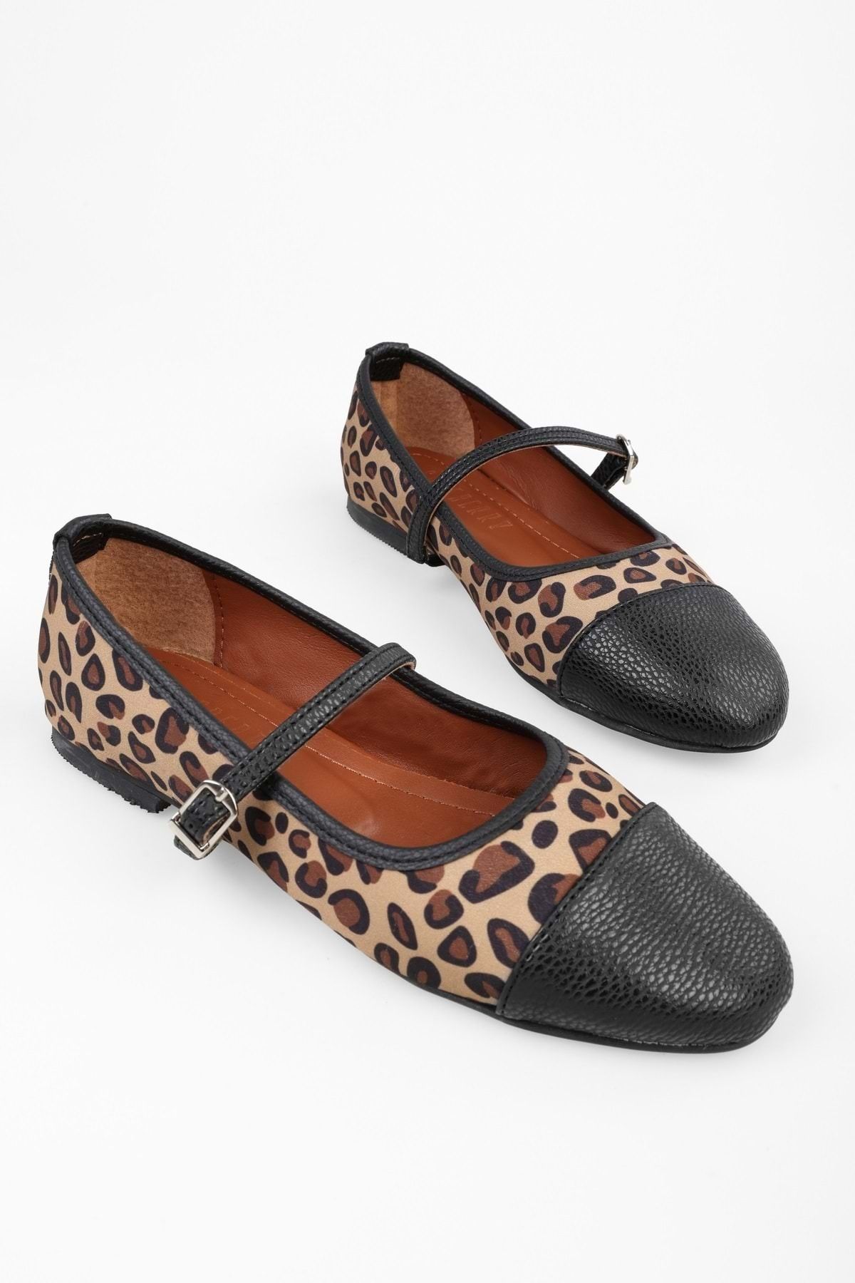 Shoeberry-Women's Marny Leopard Patterned Belt Adjustable Ballerinas 5