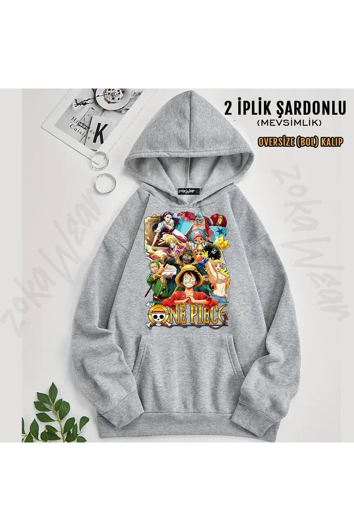 ZOKAWEAR One Piece - Hanorac Supradimensionat Cu Glugă Cu Imprimeu Anim Și Pălărie De Paie (2 Fire) Unisex - S/M