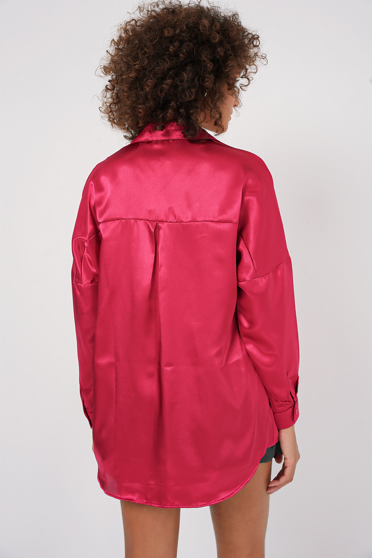 Bigdart-3985 Cămașă oversize din satin - Roșu Claret 5