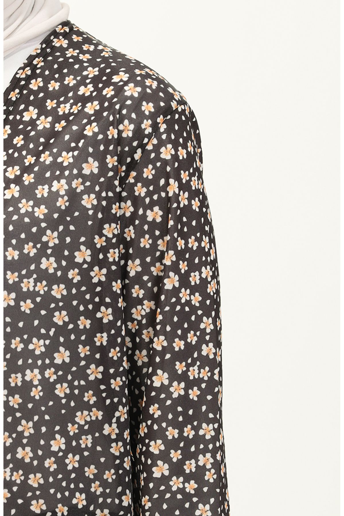 sefamerve-Cardigan lung negru - model floral, model 8637-01 4