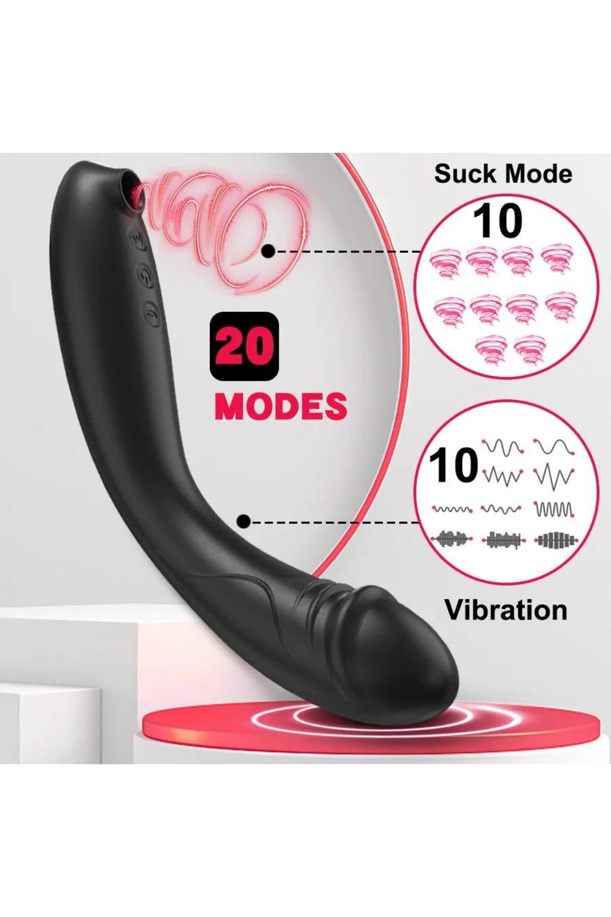 Emiş Güçlü Ve Dildo Çift Motorlu Soft Silikon Doku Esnek Bükülebilir Şarjlı Lüx Teknolojik Vibratör