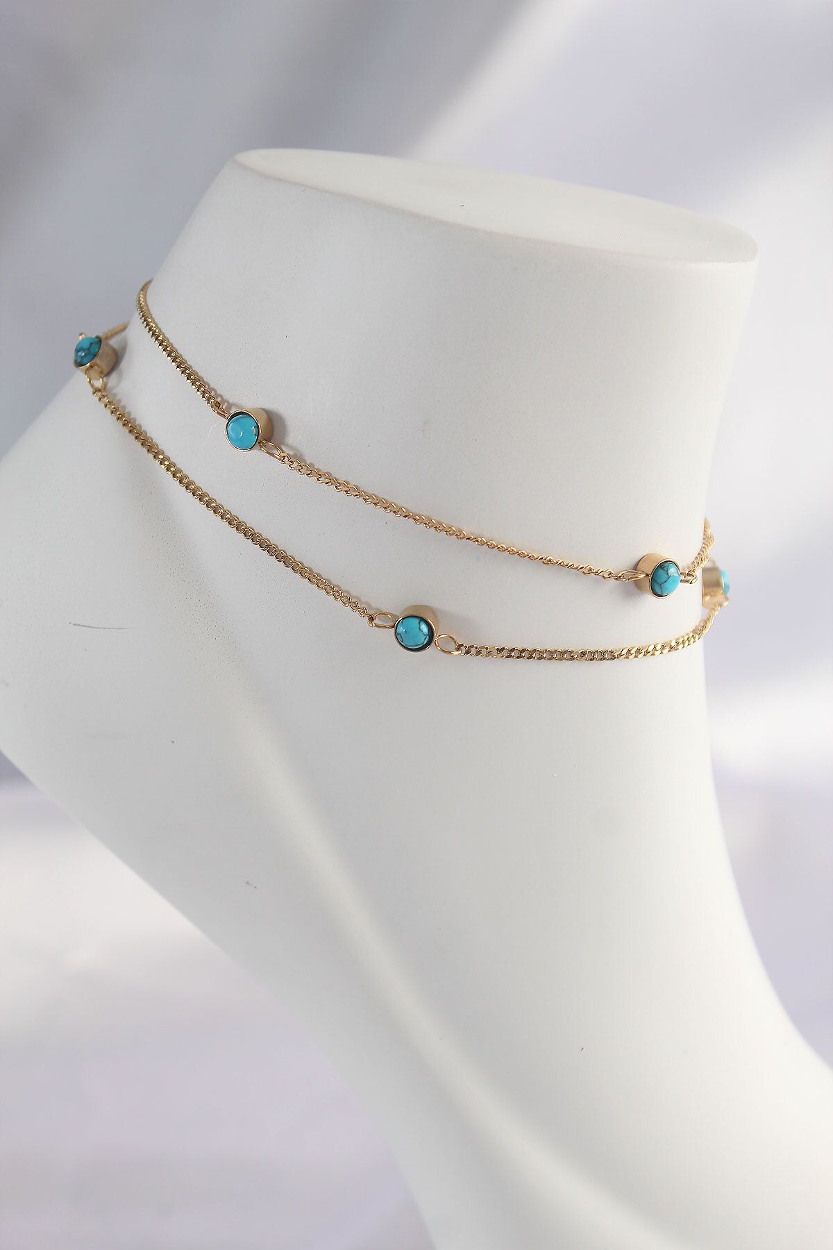 EpicMart-316L Steel Gold Color Minimal Blue Stone Designed Anklet - Tj-Hh1595 1