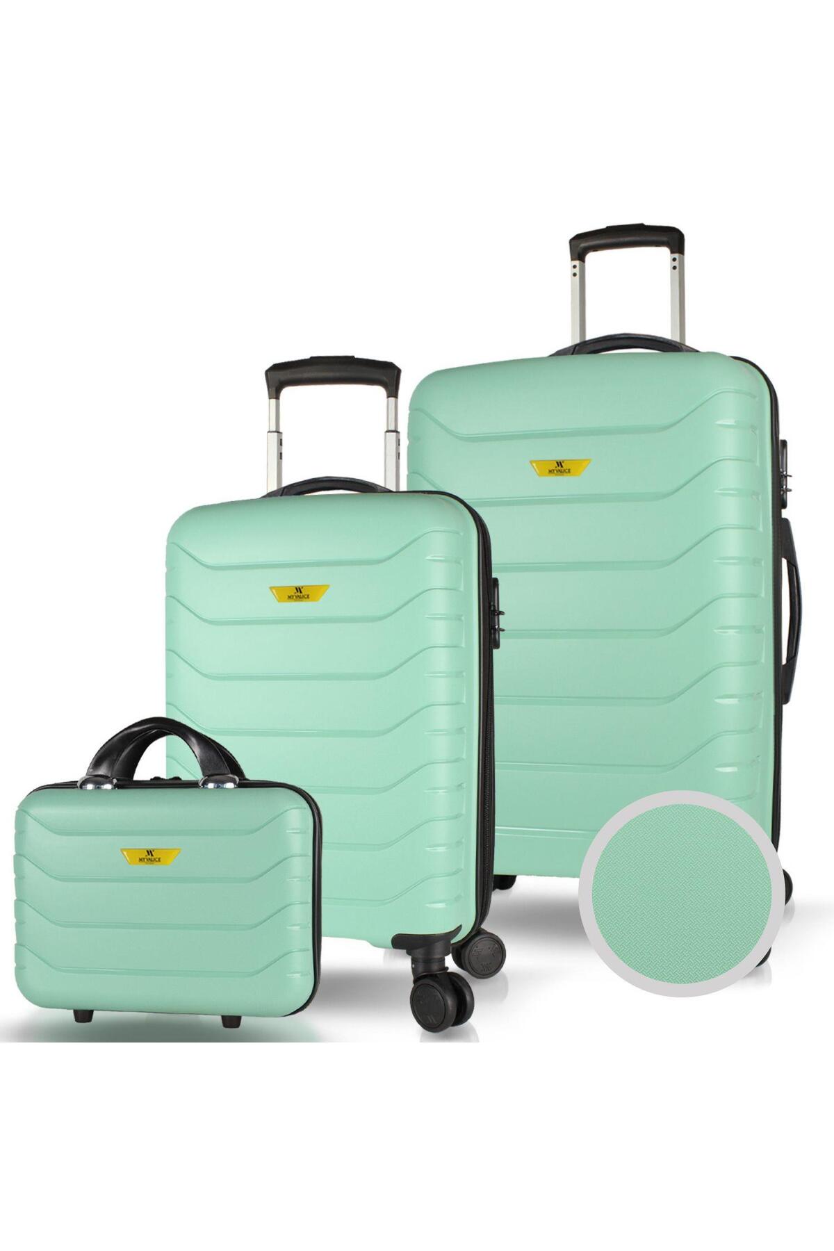 Solid PP Polypropylene Unbreakable Makeup Cabinet and Medium Mint Green 3-Piece Luggage Set