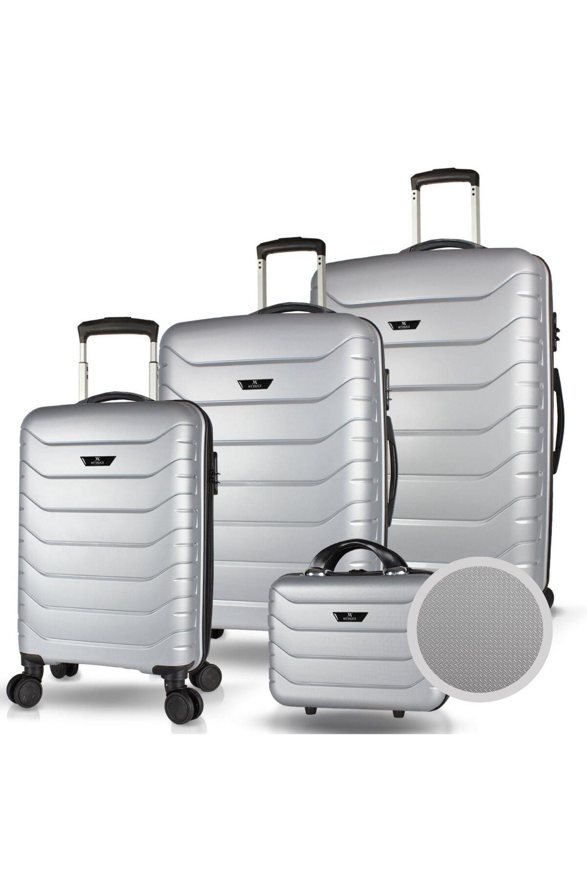 Solid PP Polypropylene Unbreakable Cabin Medium Large and Makeup Size Silver Gray 4-Pack Luggage Set