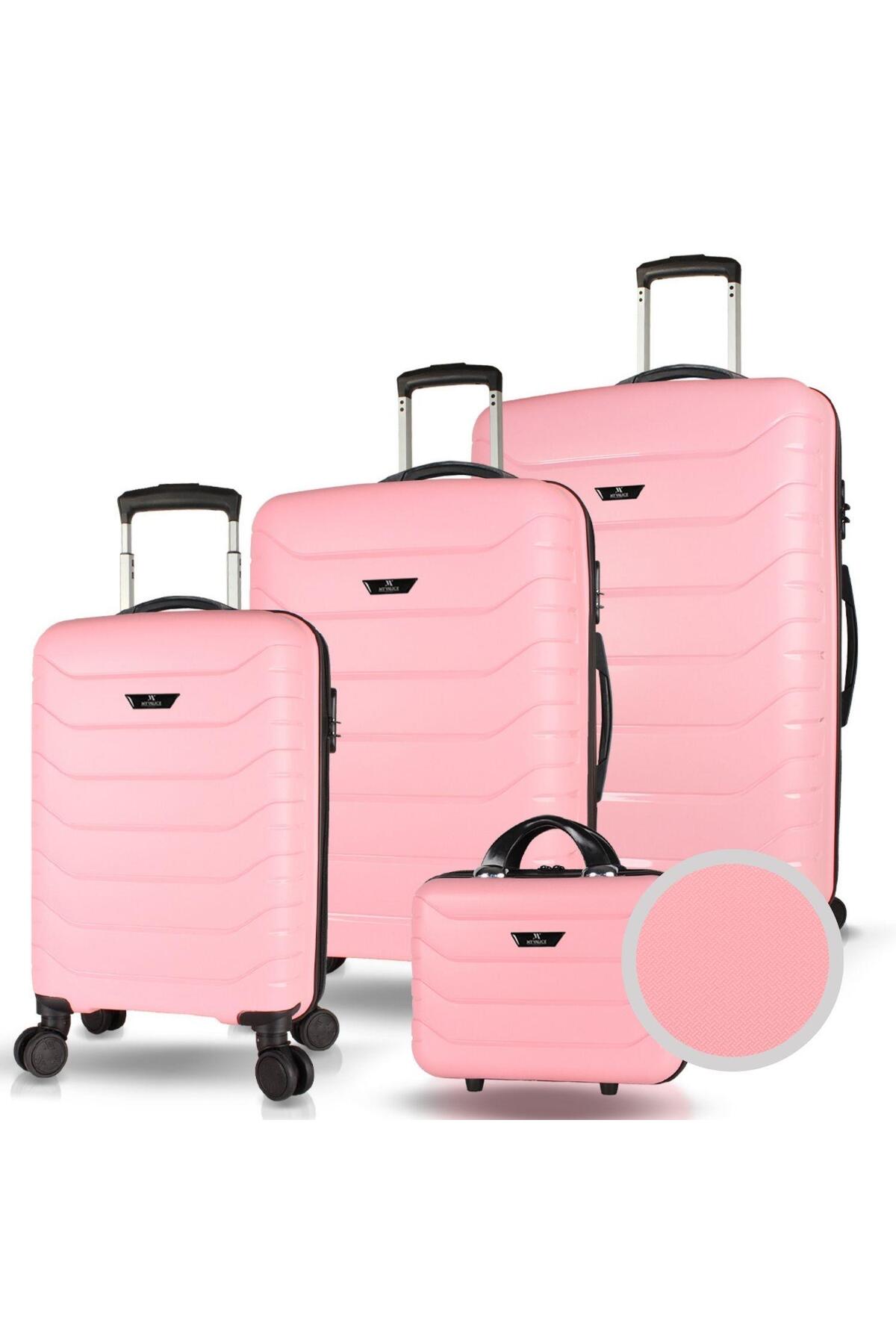 Solid PP Polypropylene Unbreakable Cabinet Medium Large and Makeup Size Powder Pink 4-Pack Luggage Set