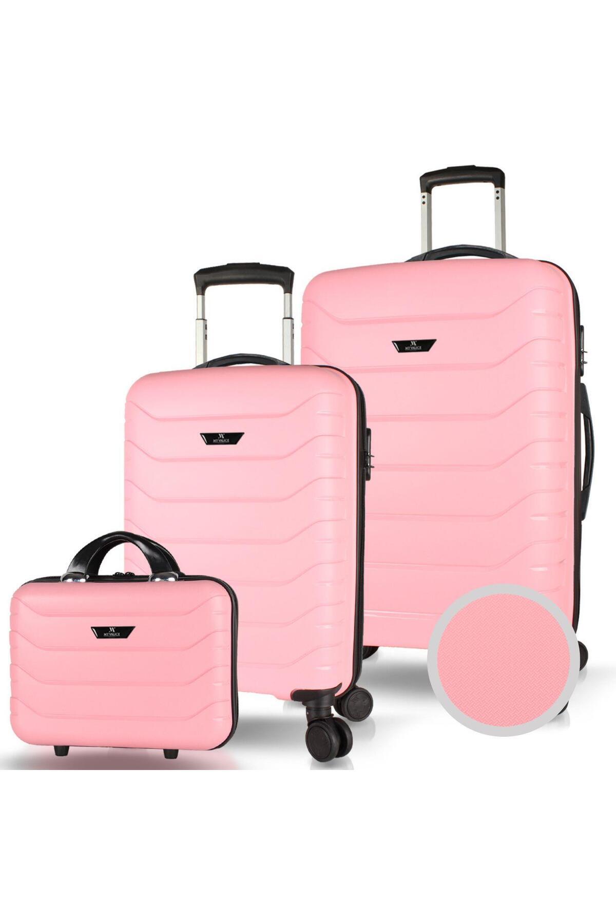 Solid PP Polypropylene Unbreakable Makeup Cabinet and Medium Size Powder Pink 3-Piece Suitcase Set