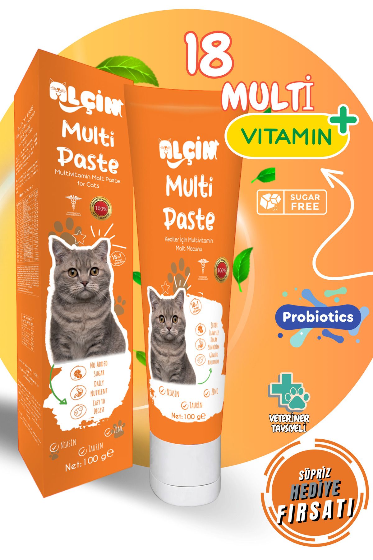 ALÇİN Multivitamin Macun 100g (KEDİLERDE BAĞIŞIKLIK SİSTEMİ DESTEKLEYİCİ TÜY YUMAK ÖNLEYİCİ MACUN)