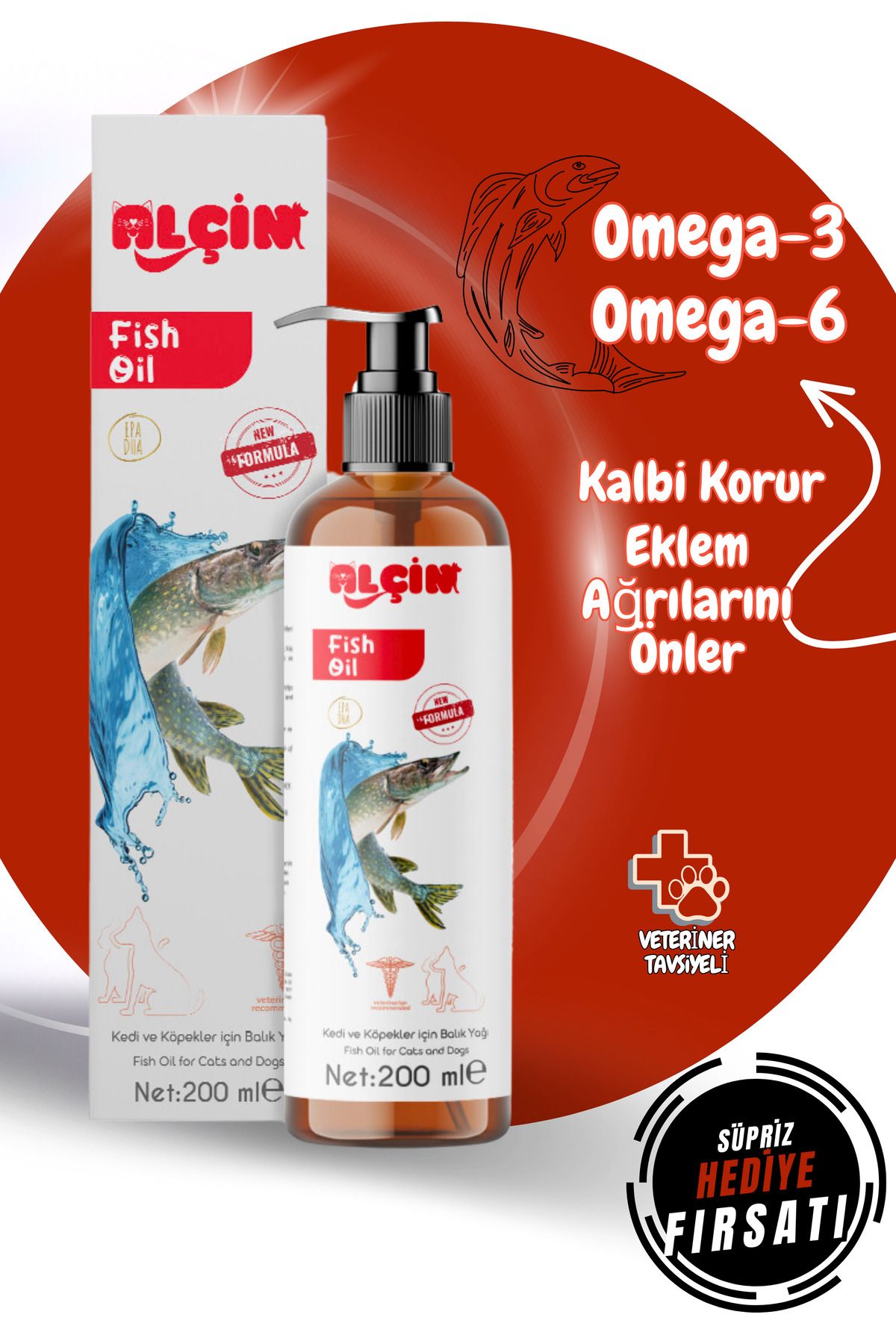 ALÇİN Kedi ve Köpekler İçin Omega 3 ve 6 İçerikli Balık Yağı (Fish Oil 200ml)