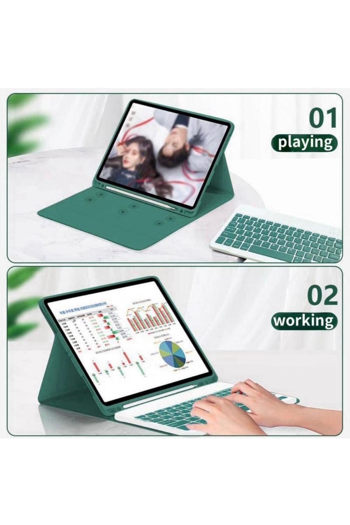 Samsung Galaxy Tab S10 Plus Tablet Kılıf Bluetooth Keyboard Klavye Akıllı Standlı Wireless Touchpad - 3