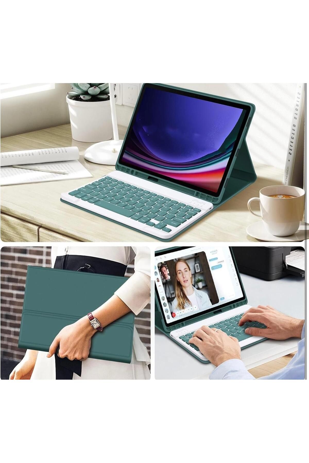 Samsung Galaxy Tab S10 Plus Tablet Kılıf Bluetooth Keyboard Klavye Akıllı Standlı Wireless Touchpad - 6