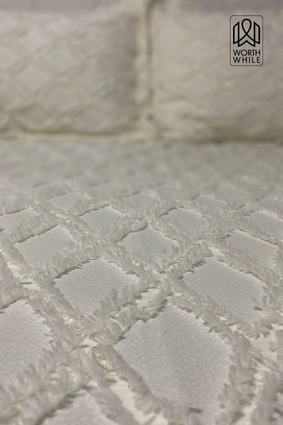 WorthWhile-Diamond Patterned Double Chenille White Bedspread Set Pique Set of 3 3