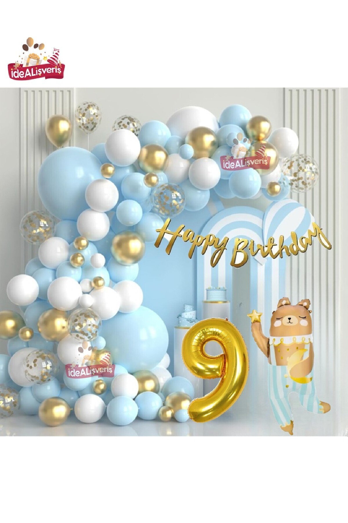 Bkmc Urch Teddy Bear Folie Gold 9 Ani Set De Petrecere De Aniversare Bubble Folie Ornament - 9 years