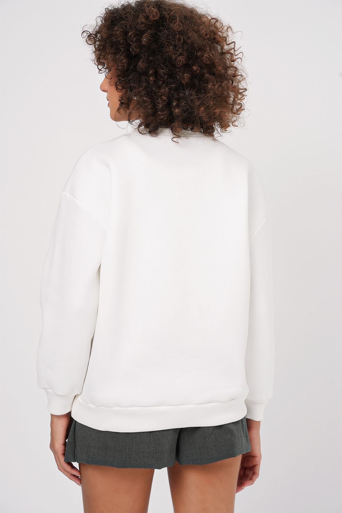 Bigdart-55447 Printed Oversize Sweatshirt - White 5