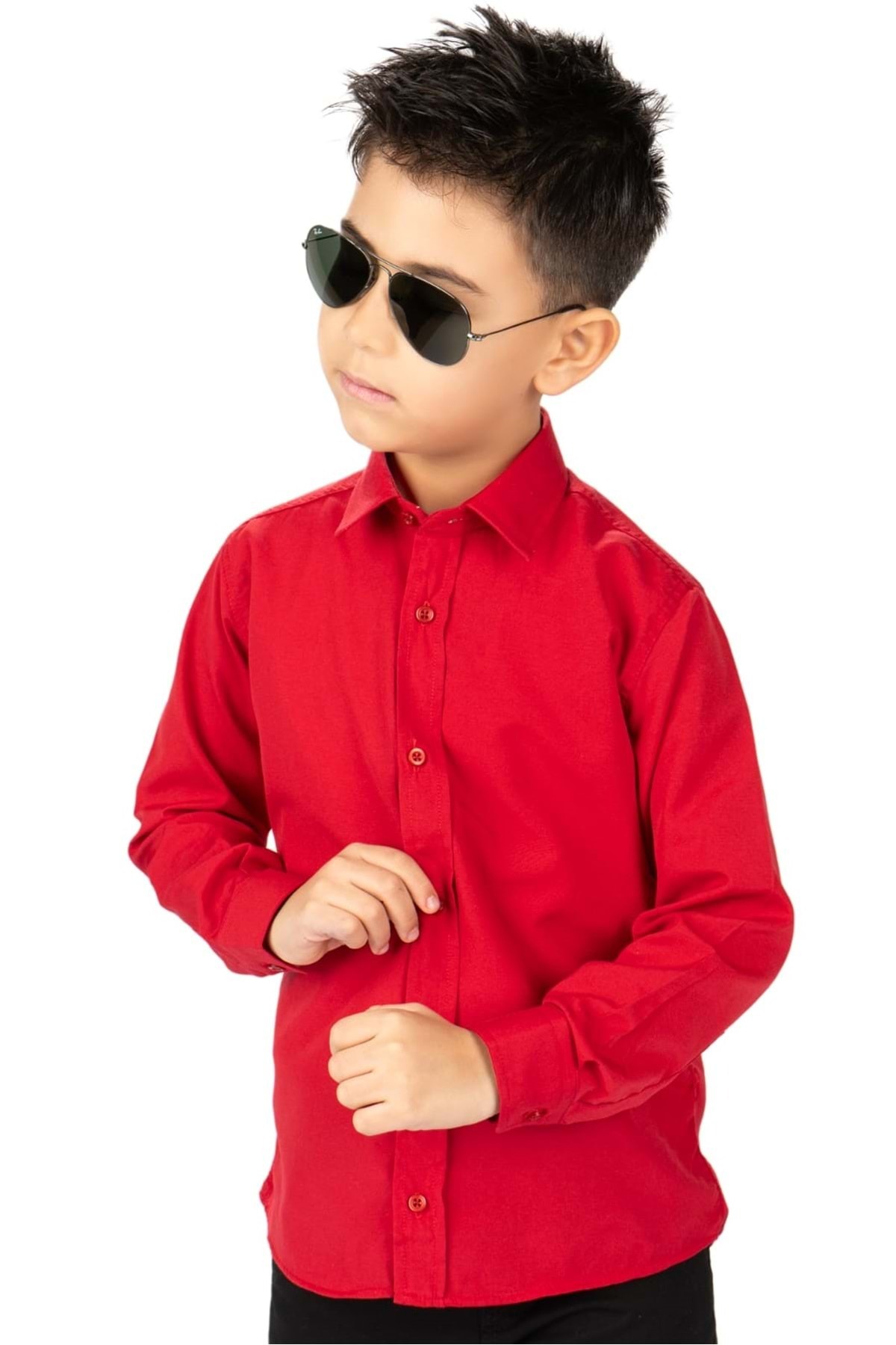 Mnk Baby&Kids Düz Renk Erkek Çocuk Gömlek MNK0575 KIRMIZI fotoğrafı 4 (önizleme)