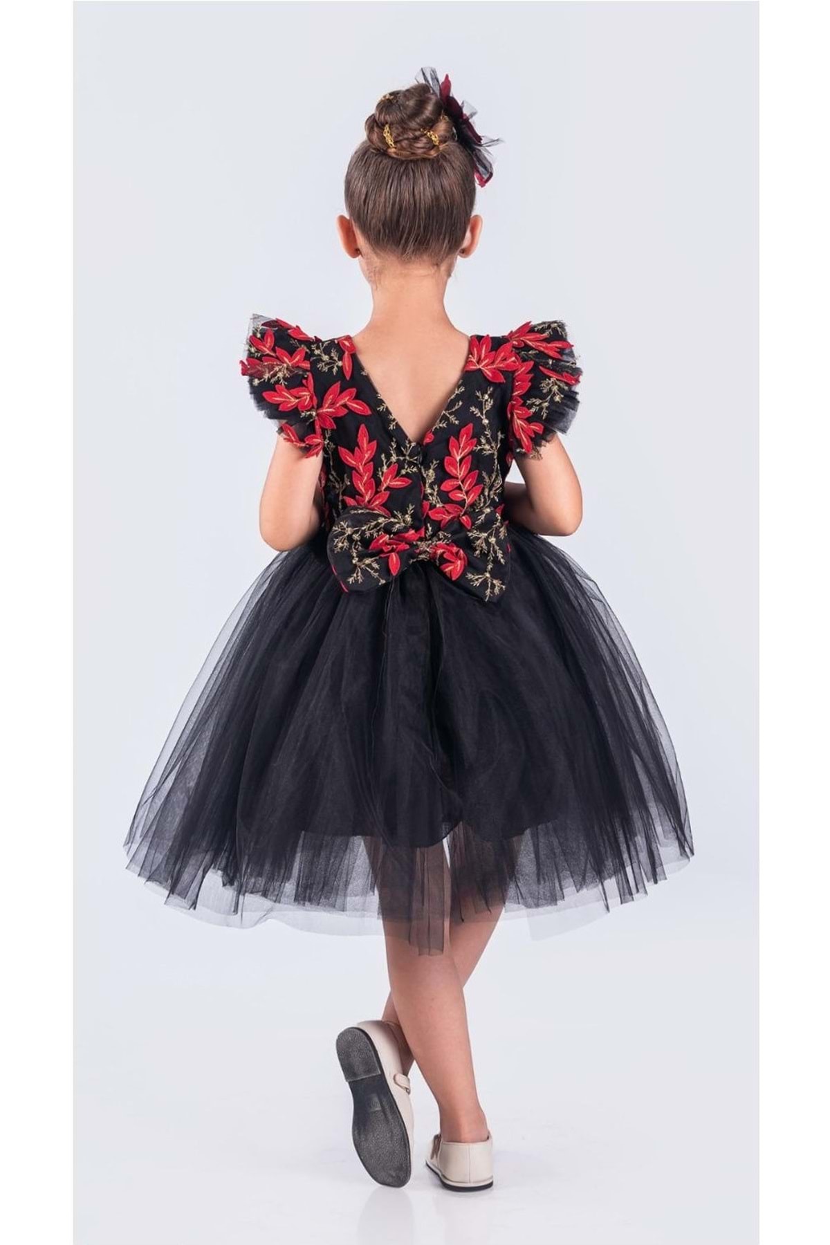 Mnk Baby&Kids Kız Çocuk Nakışlı Tütü Etek Elbise MNK0578 SİYAH - KIRMIZI fotoğrafı 2 (önizleme)