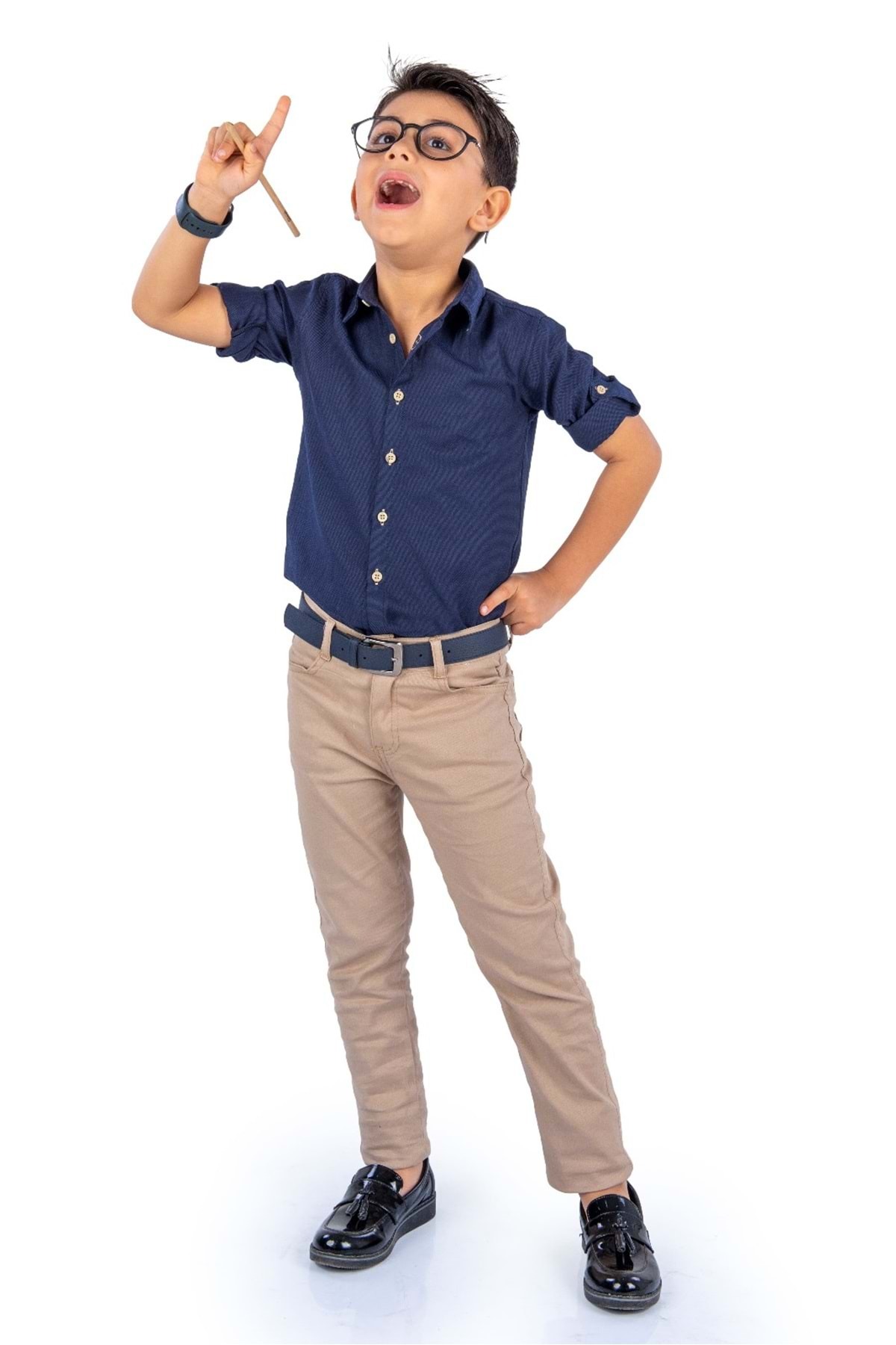 Mnk Baby&Kids Stylish Shirt Gabardine Trousers Boys' Suit Mnk0422 Dark Blue - Beige