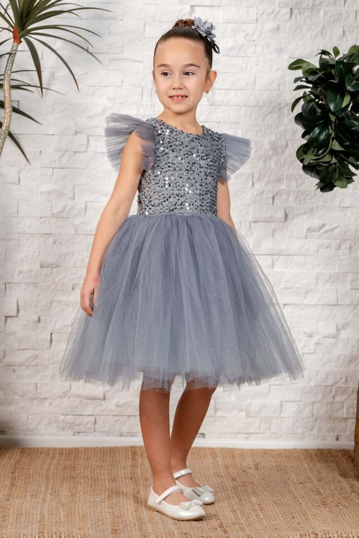 Mnk Baby&Kids Tüllü Kız Çocuk KPL Elbise MNK0526 GRİ fotoğrafı 5 (önizleme)