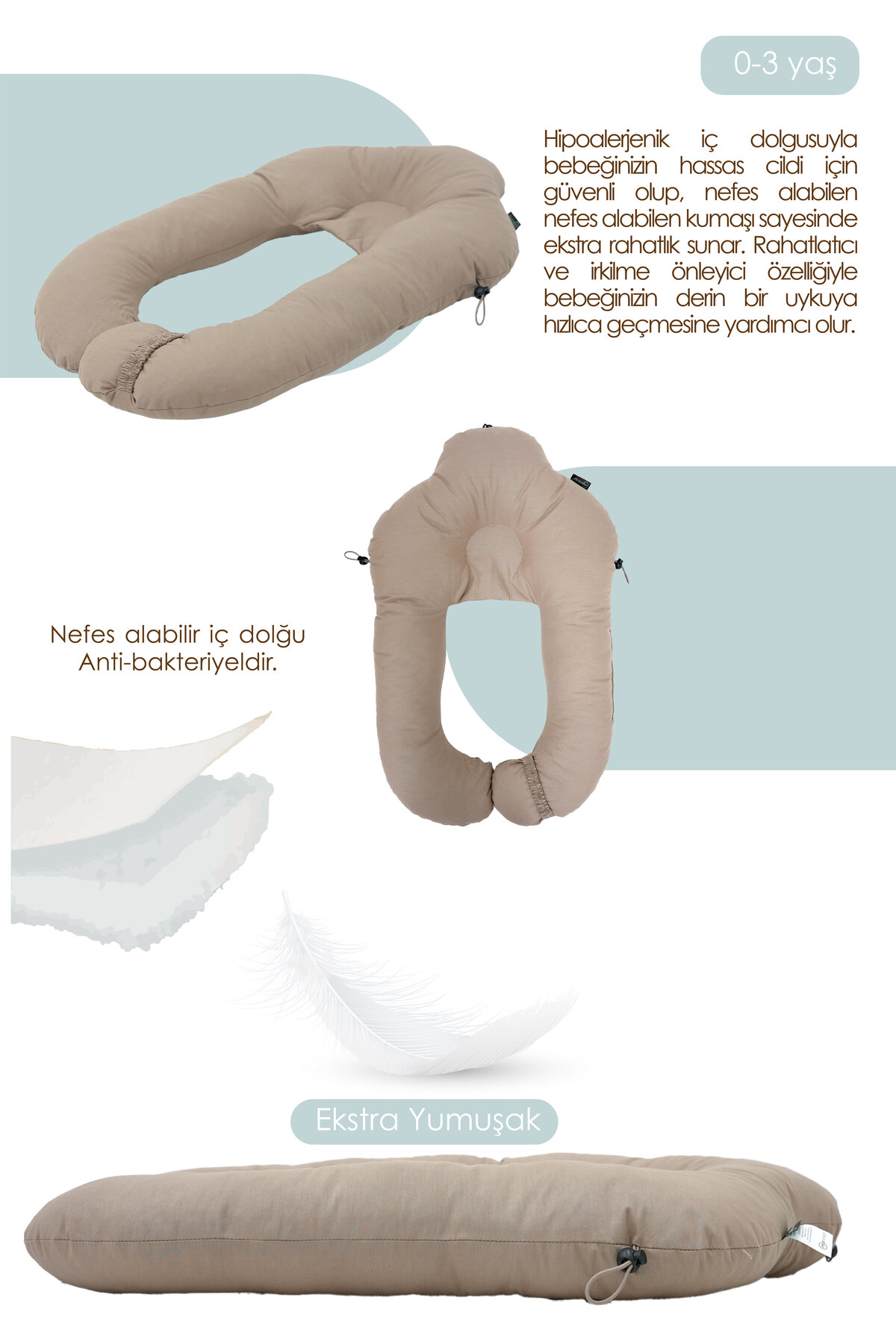 mordesign Moresleep 2'si 1 arada Bebek Sarılma ve Şekillendirme Yastığı, Düz Kafa Yastığı,Pamuklu,Uyku Yastığı fotoğrafı 3 (önizleme)