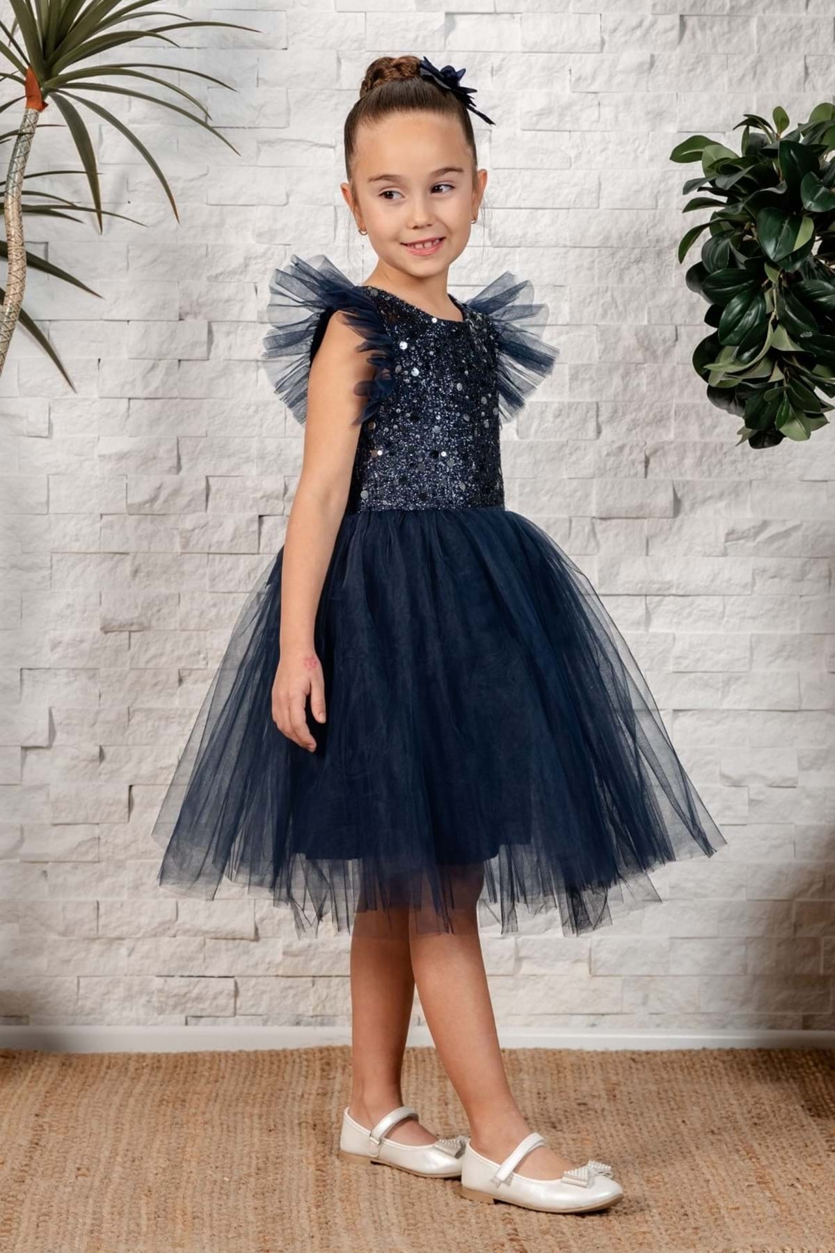 Mnk Baby&Kids Tüllü Kız Çocuk KPL Elbise MNK0526 LACİVERT fotoğrafı 5 (önizleme)