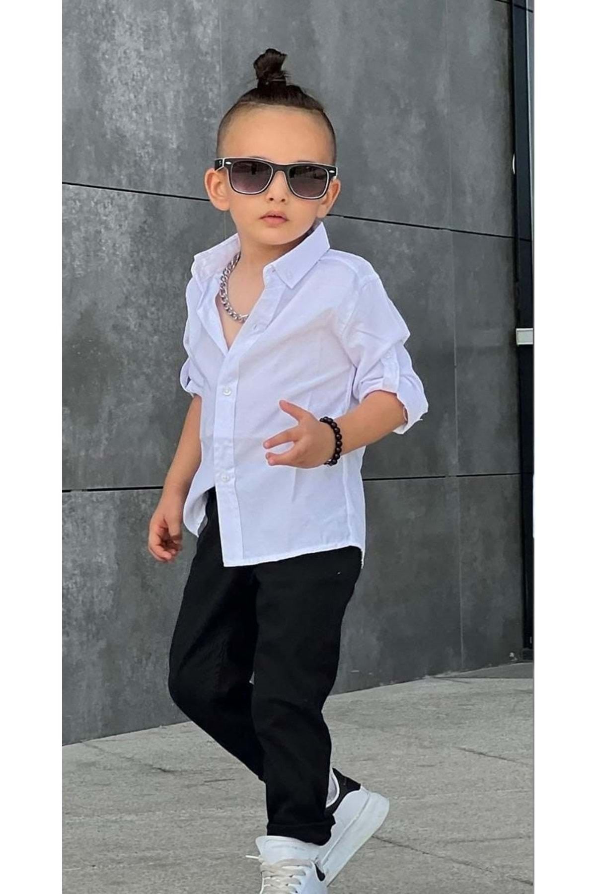 Tarz Gömlek Gabardin Pantolon Erkek Çocuk Takım Mnk0422 Siyah