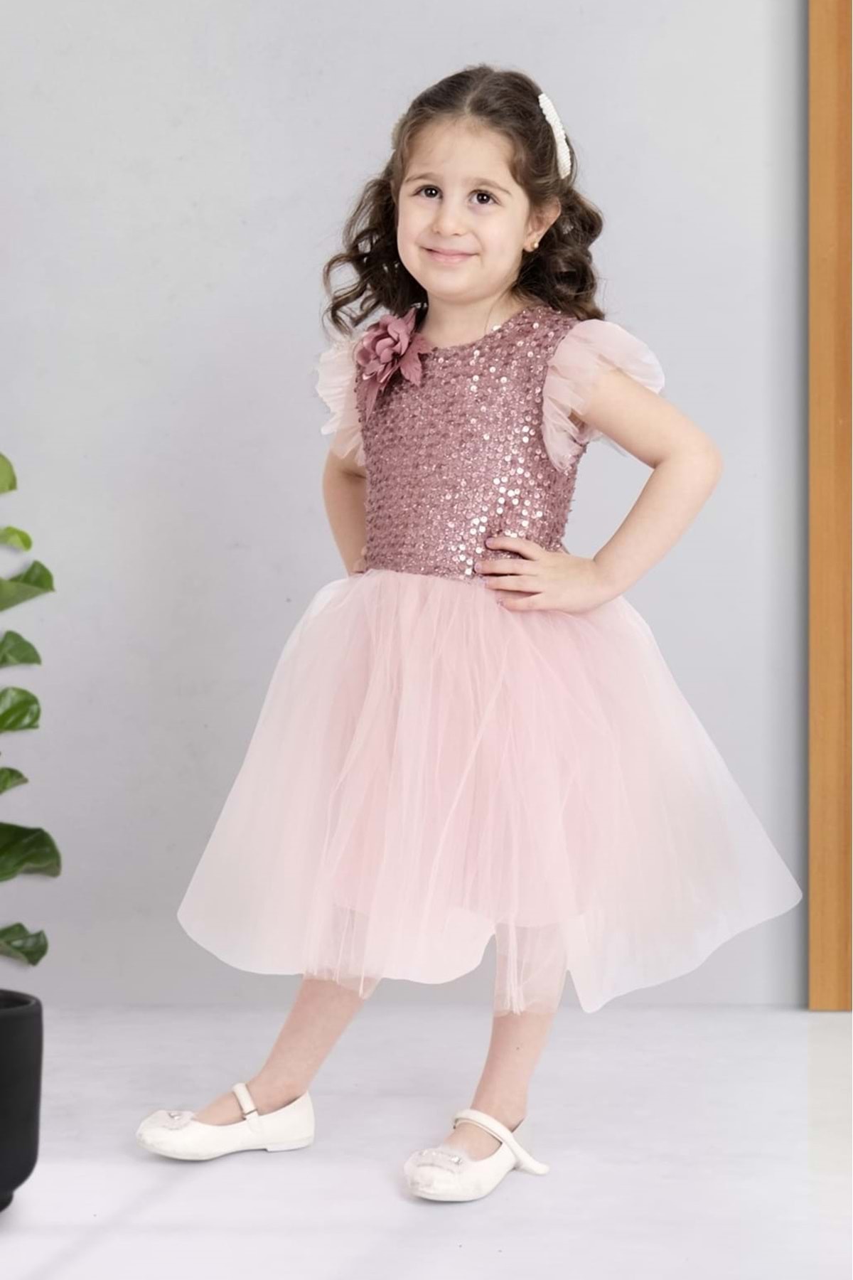 Mnk Baby&Kids Tüllü Kız Çocuk KPL Elbise MNK0526 PEMBE fotoğrafı 3 (önizleme)