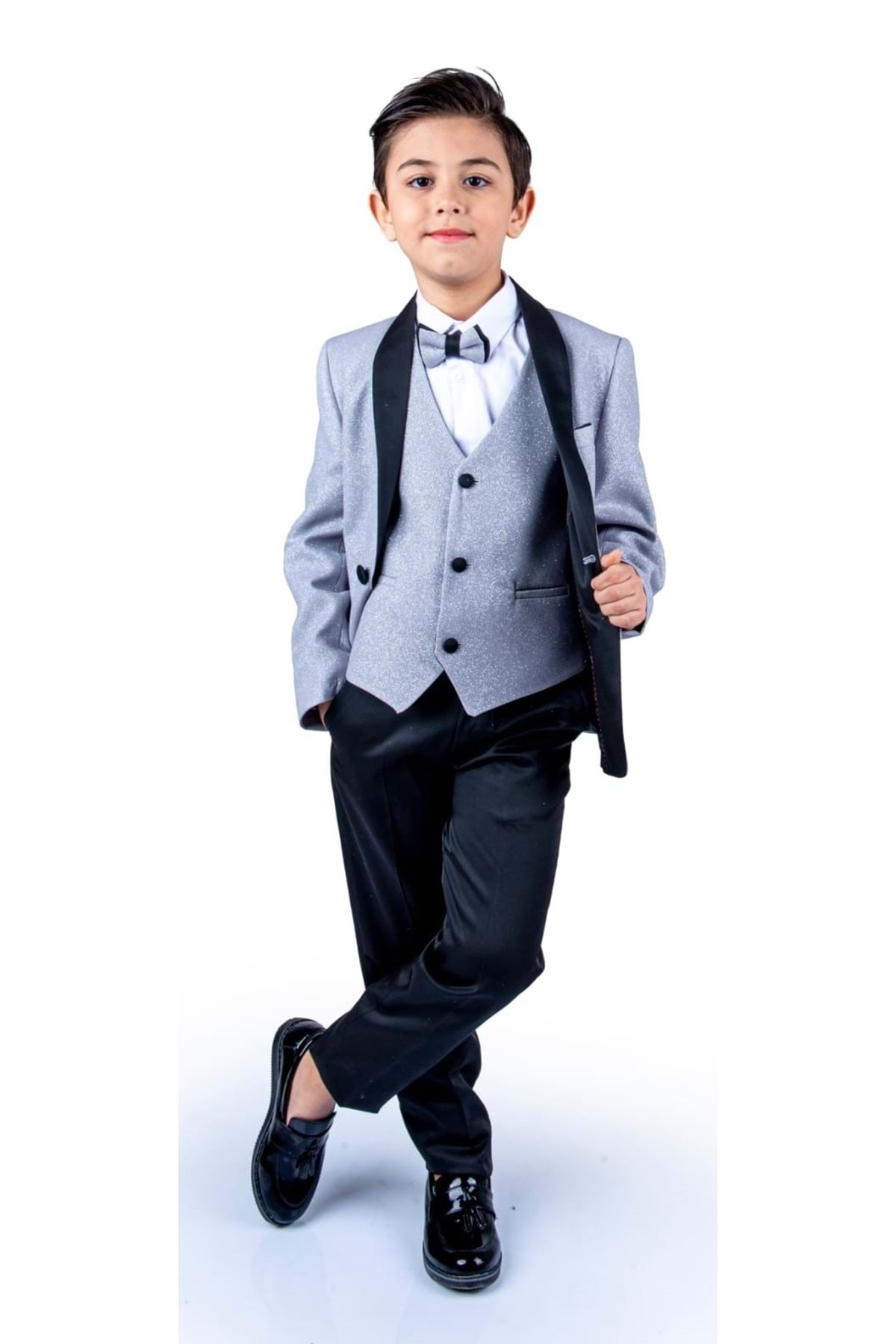 Mnk Baby&Kids Vest Set Boy's Groom Suit with Glitter Jacket Mnk0501 Gray