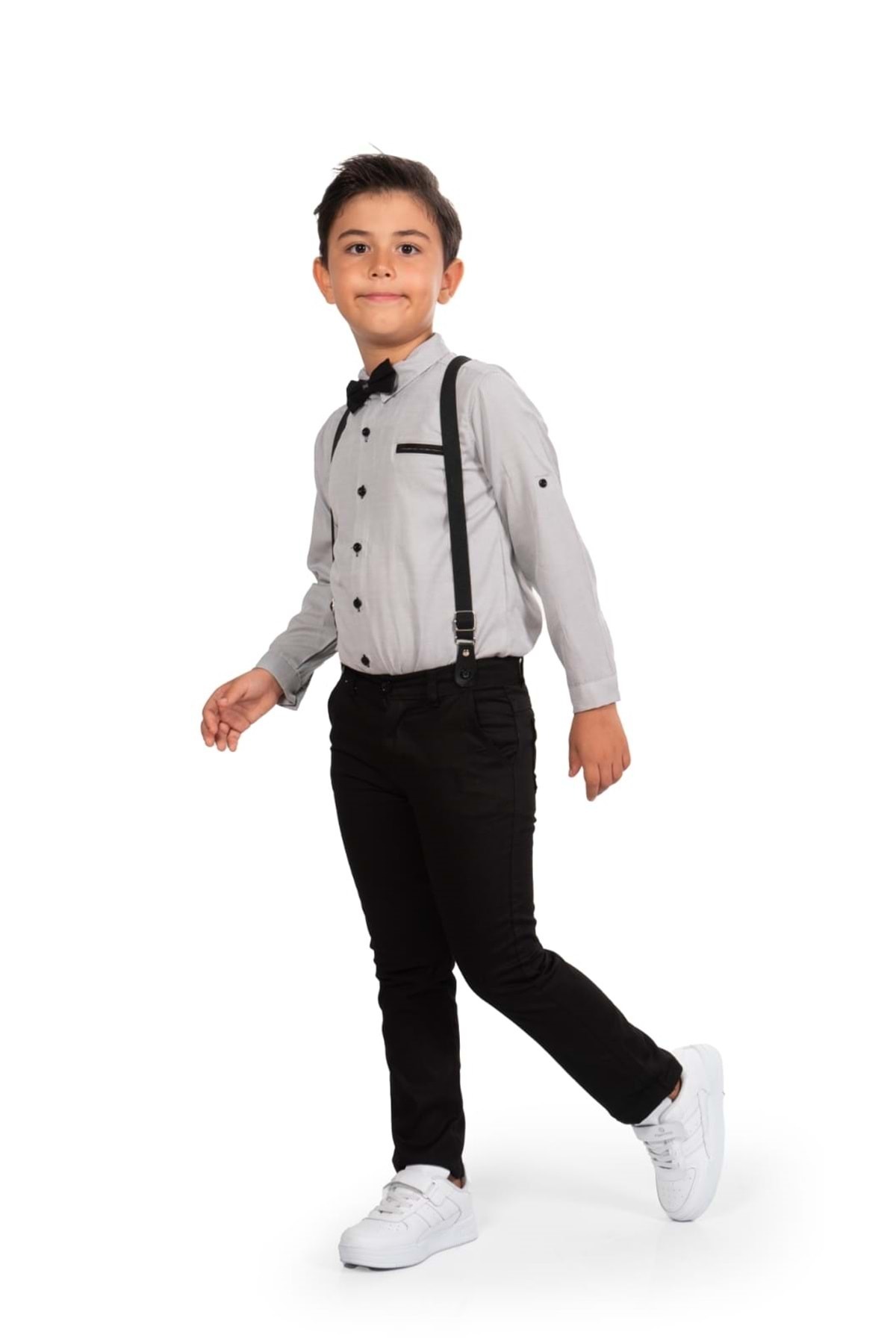 Mnk Baby&Kids Oxford Gömlek Uzun Pantolon Erkek Çocuk Takımı MNK0302 KOYU GRİ fotoğrafı 2 (önizleme)