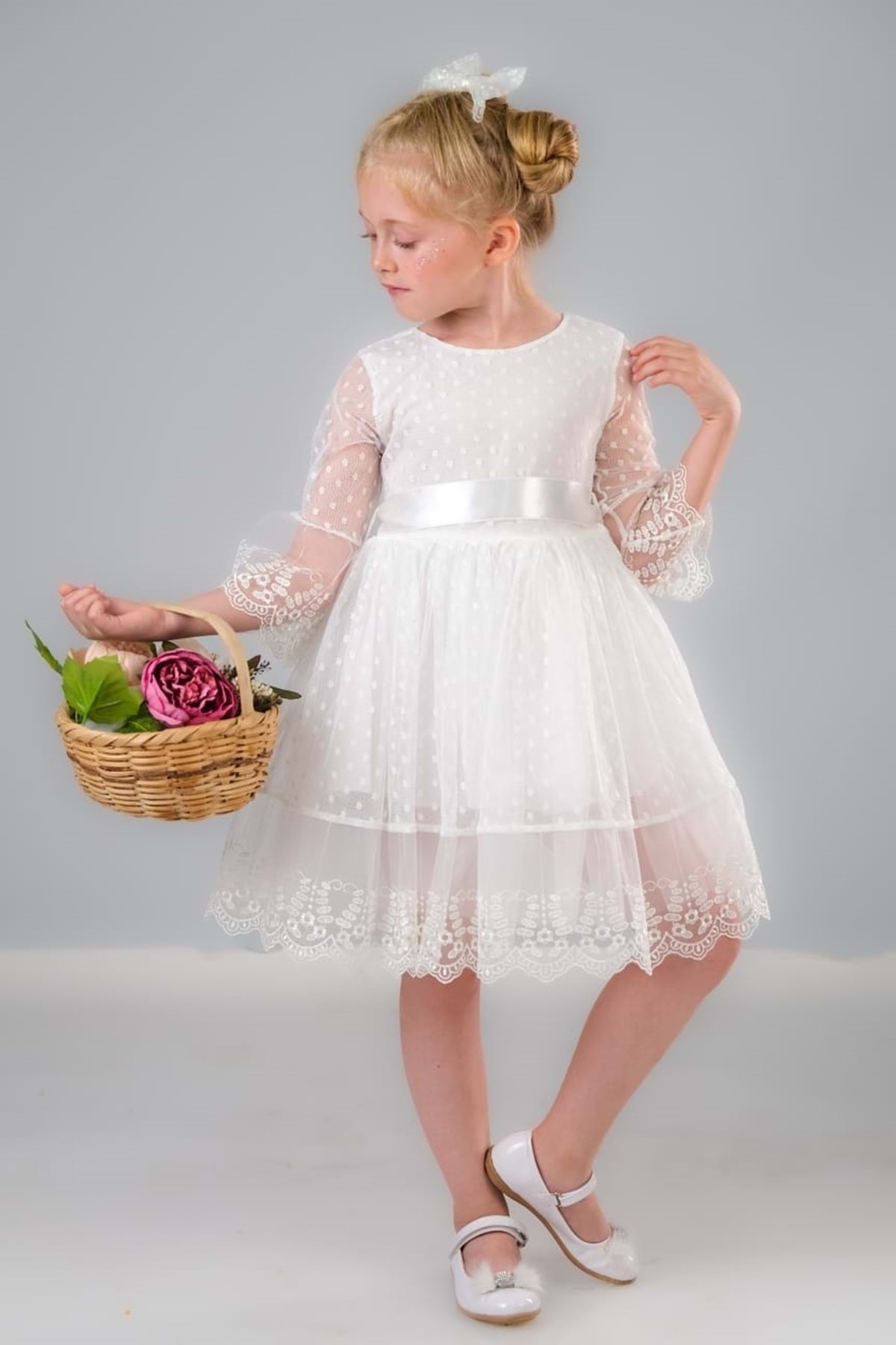 Mnk Dream Luxury Dantel Kız Çocuk Elbise MNK0327 BEYAZ fotoğrafı 7 (önizleme)