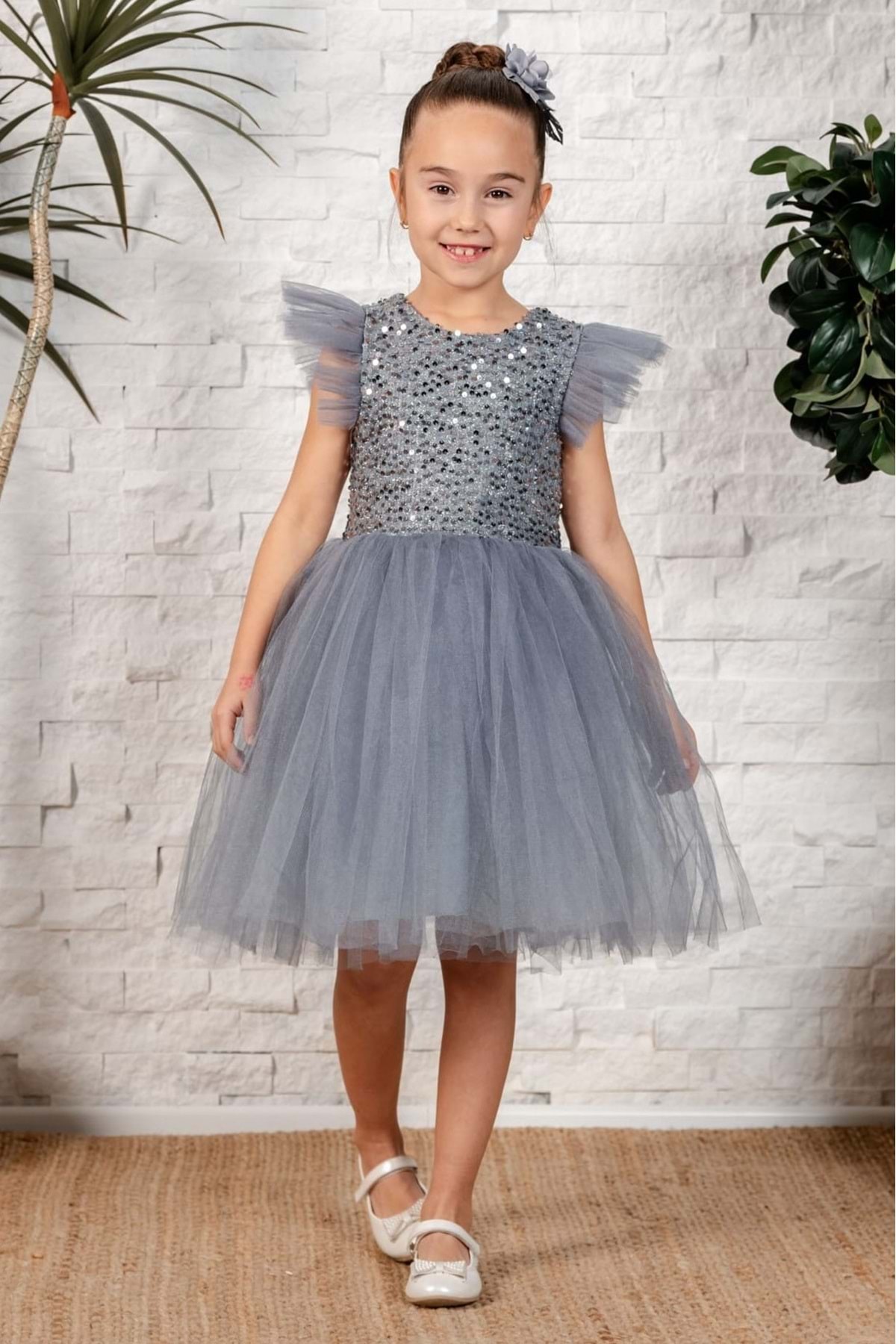 Mnk Baby&Kids Tüllü Kız Çocuk KPL Elbise MNK0526 GRİ fotoğrafı 4 (önizleme)