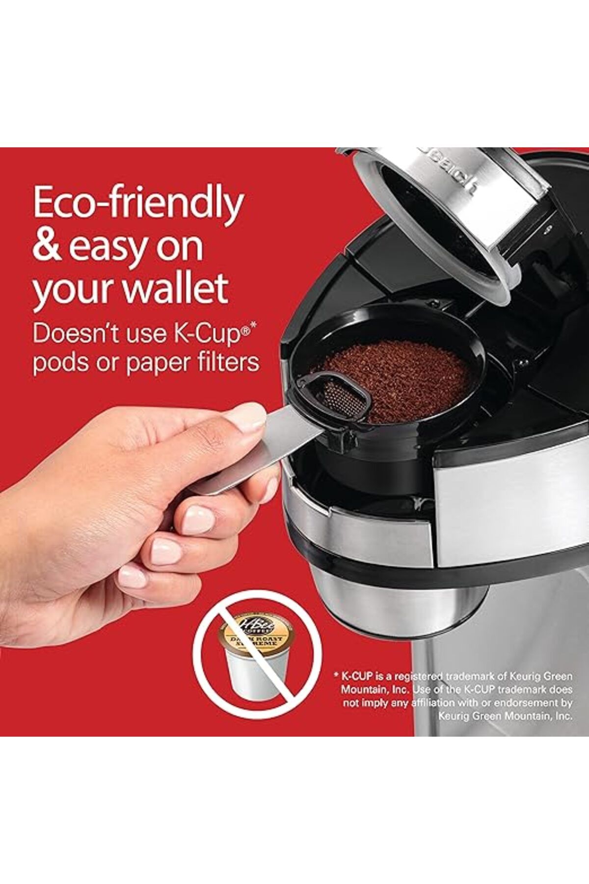 Hamilton Beach-Scoop® Single-Serve Coffee Maker, Brews 250-410 ml Cups Coffee in mins, 2 Metal Filters 3