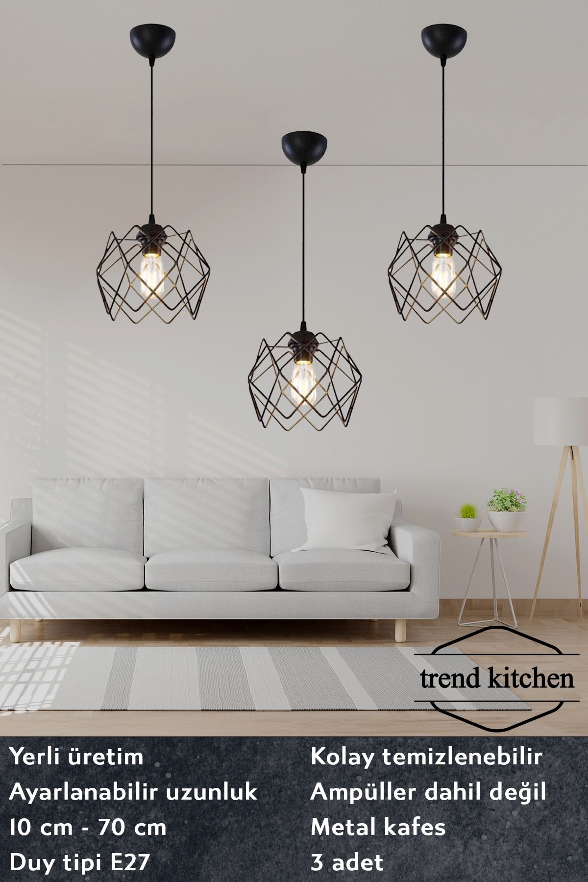 Ve Shop Trend Kitchen 3 Adet Silvano Camsız Modern Sarkıt Avize