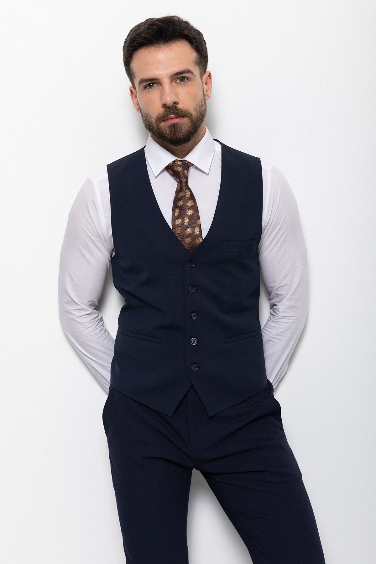 Mcr-Plain Navy Blue Color Slim Fit Classic Men's Vest 3