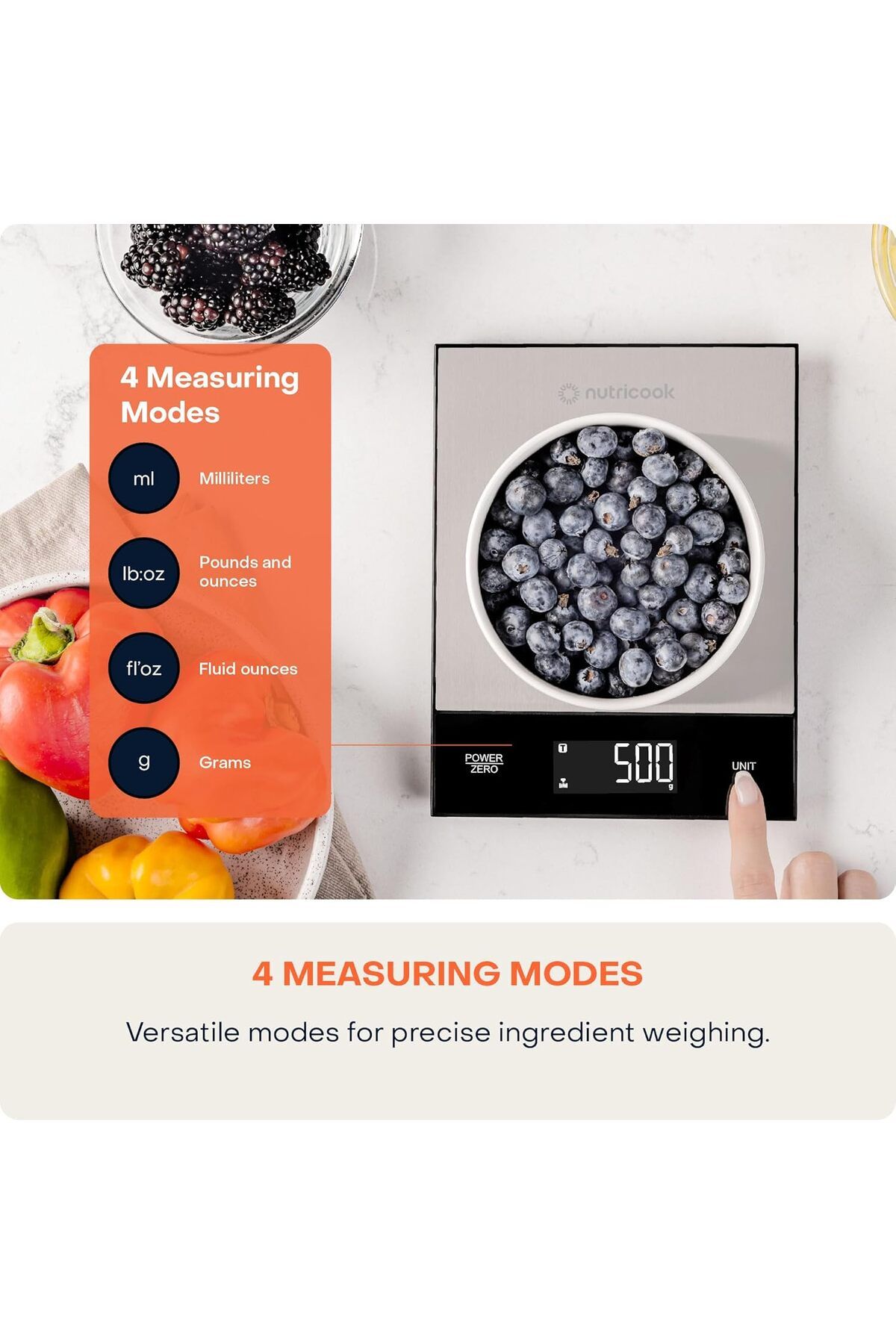 Nutricook-Kitchen Scale 2, 5kg Capacity, for Baking & Meal Prep, 4 Measuring Modes, S Steel, Silver 4