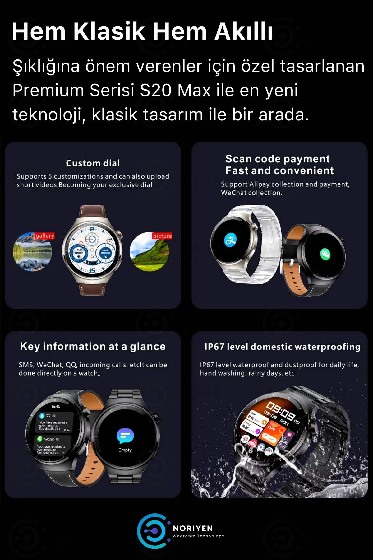 Premium Serisi S20 Max Amoled Büyük HD Ekran Spor ve Sağlık Sensörlü Şık IOS Android Akıllı Saat