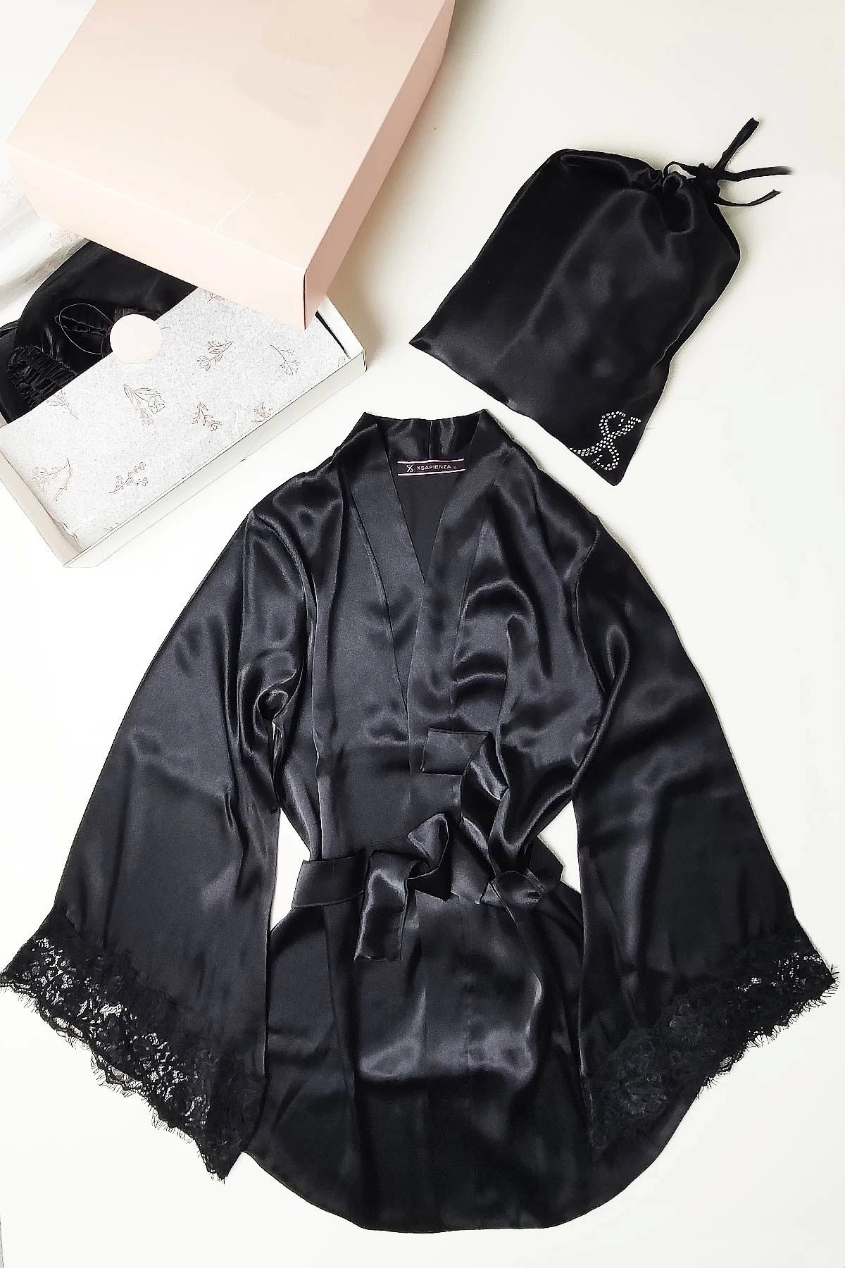 d Kit Boutique Kimono Saten Gecelik Sabahlık Pijama Takım Şort Takım 8 Parça Gelin Seti