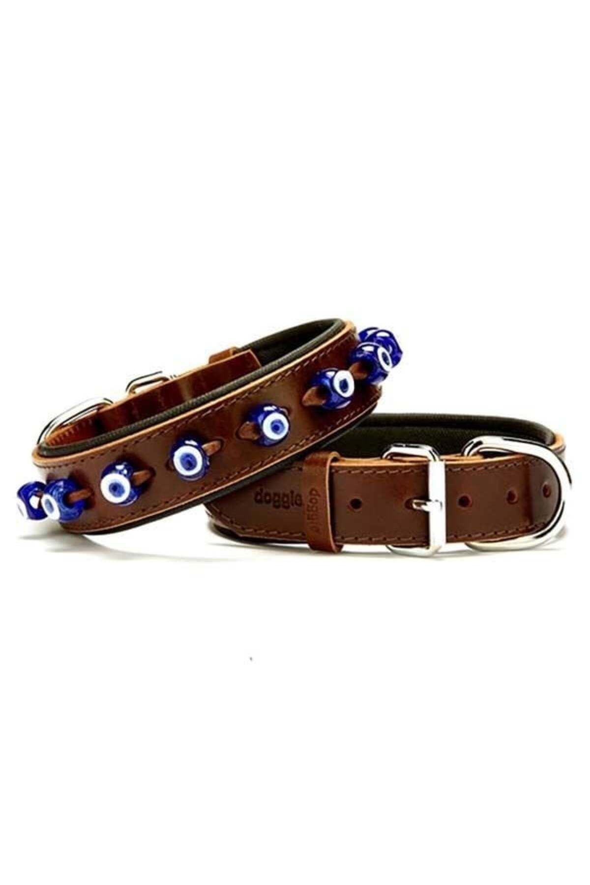 O Dog Doggie Comfort Deri Nazar Boncuklu Köpek Boyun Tasması Large Kahverengi 3.5x52-60 Cm - Petshopundan