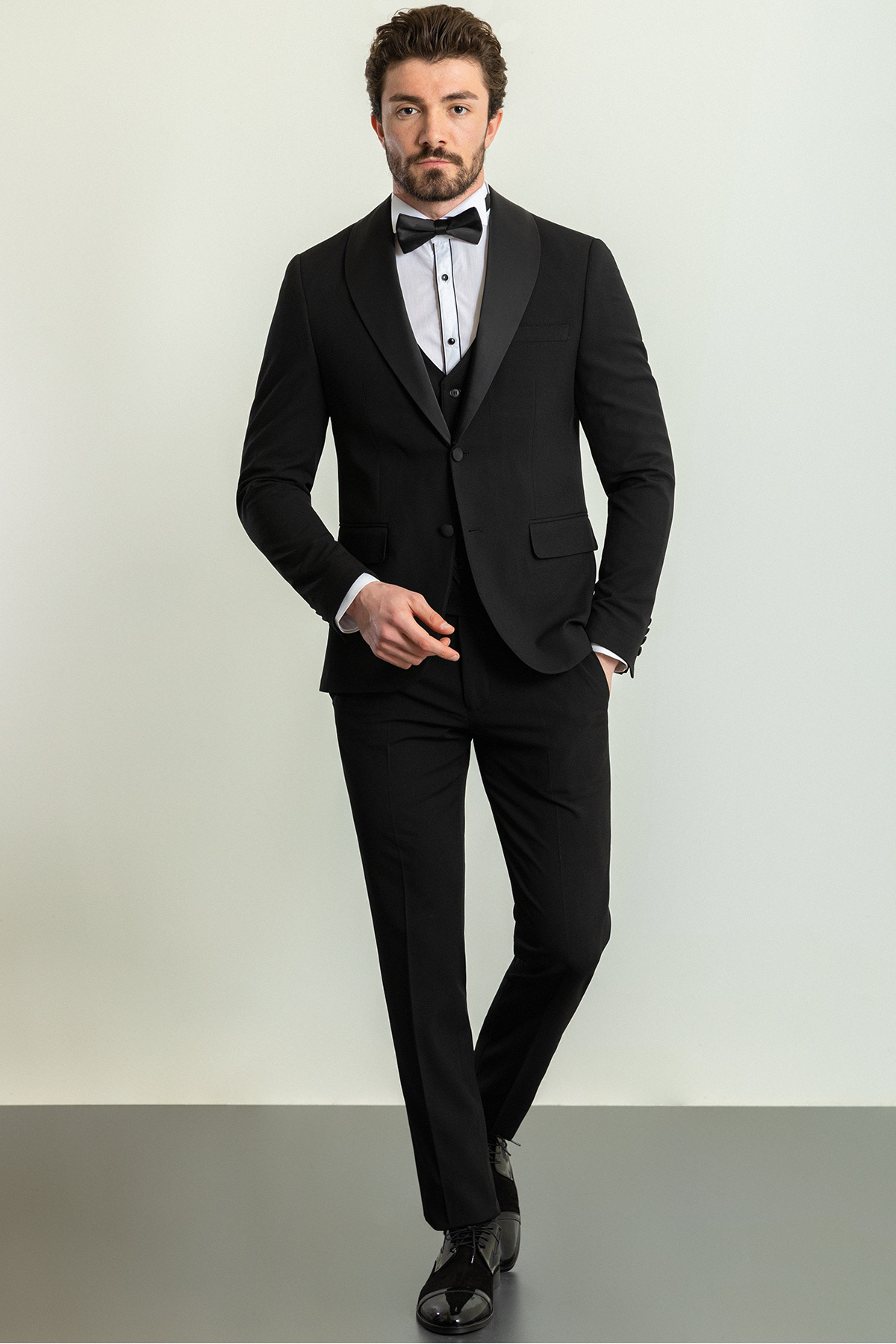 Mcr Straight Slim Fit Shawl Collar Satin Men's Groom Suit Black - 45225.23Y