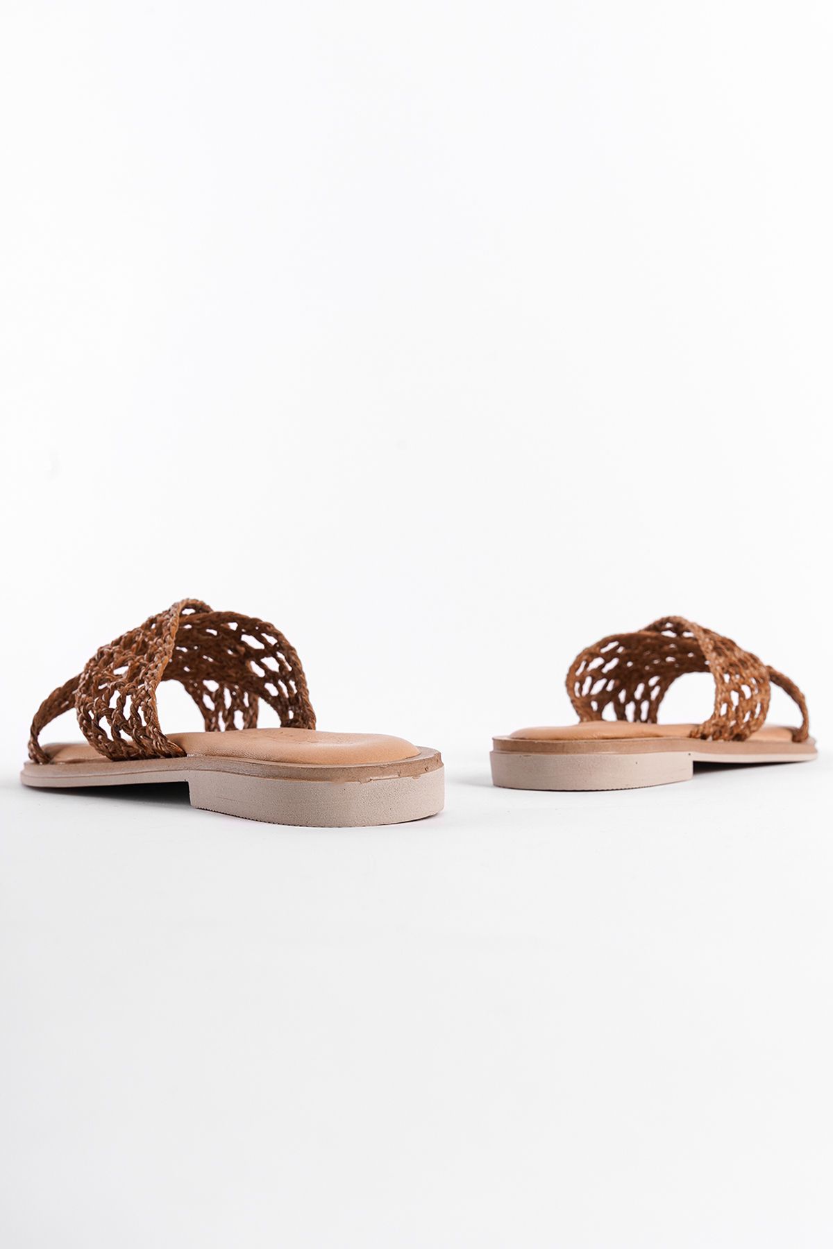 دمپایی چند رنگ زنانه حصیر چرمی واقعی Misis Crazy Flat Heels Dlippers Capone Outfitters