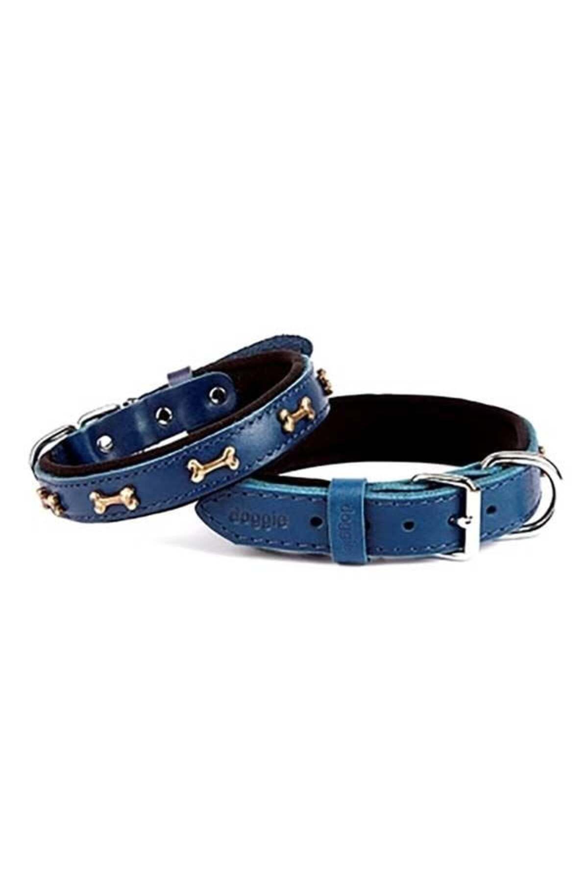 O Dog Doggie Comfort Deri Kemik Süslü Köpek Boyun Tasması Medium Mavi 2x35-40 Cm - Petshopundan