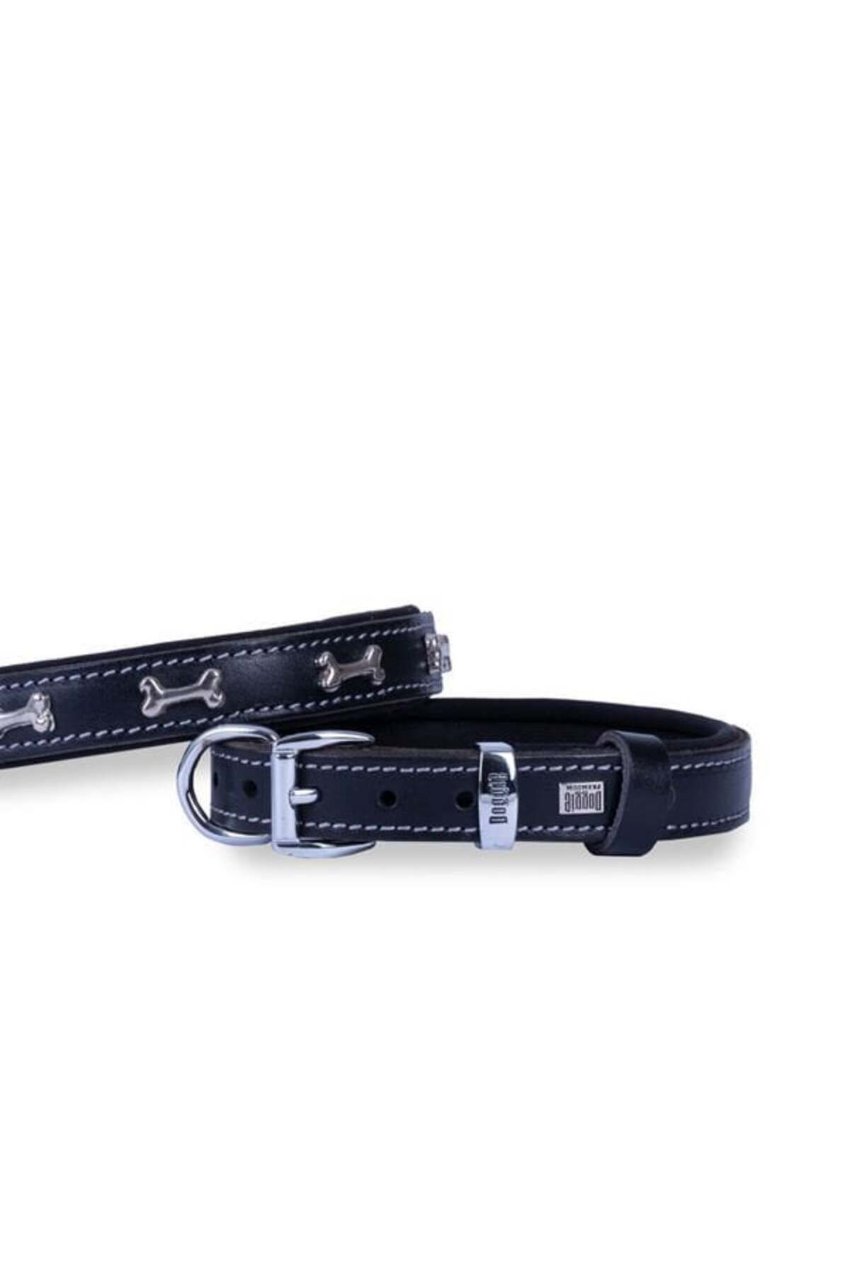 O Dog Doggie Comfort Deri Kemik Süslü Köpek Boyun Tasması Medium Siyah 2x35-40 Cm - Petshopundan