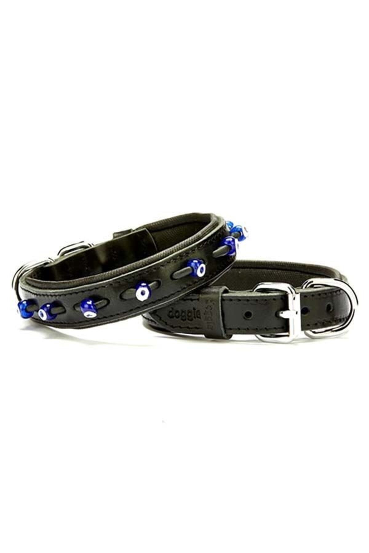 O Dog Doggie Comfort Deri Nazar Boncuklu Köpek Boyun Tasması Medium Siyah 2.5x37-45 Cm - Petshopundan