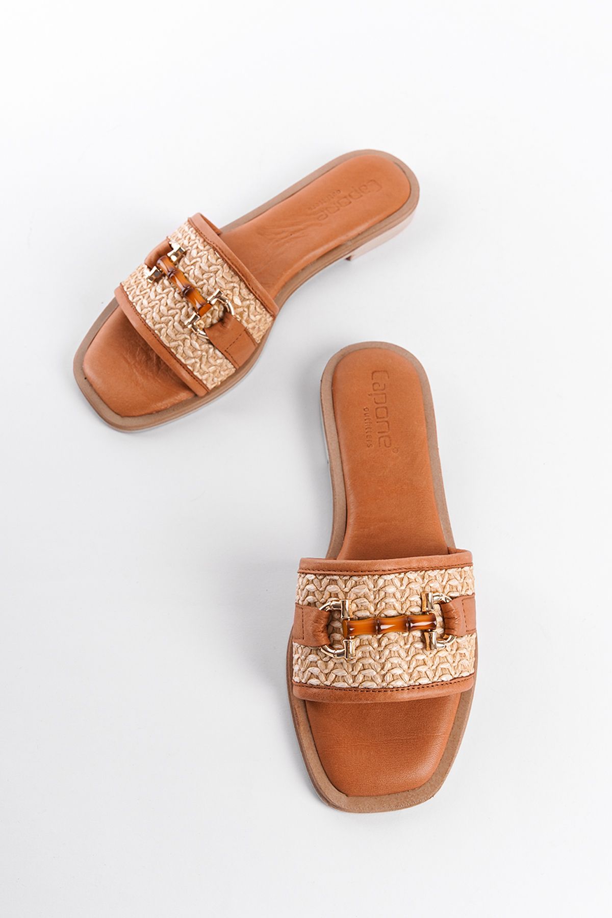 دمپایی چند رنگ زنانه حصیری واقعی چرمی تلیپ Capone Outfitters